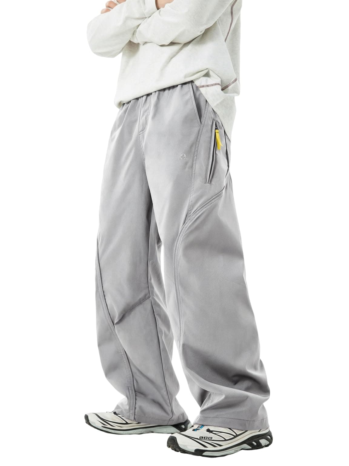 Mens's Baggy Cargo Pants Casual Parachute Pants Loose Fit Hip Hop Harme Lightweight Water Resistant Pants with Pockets, C-Grey-1, Large