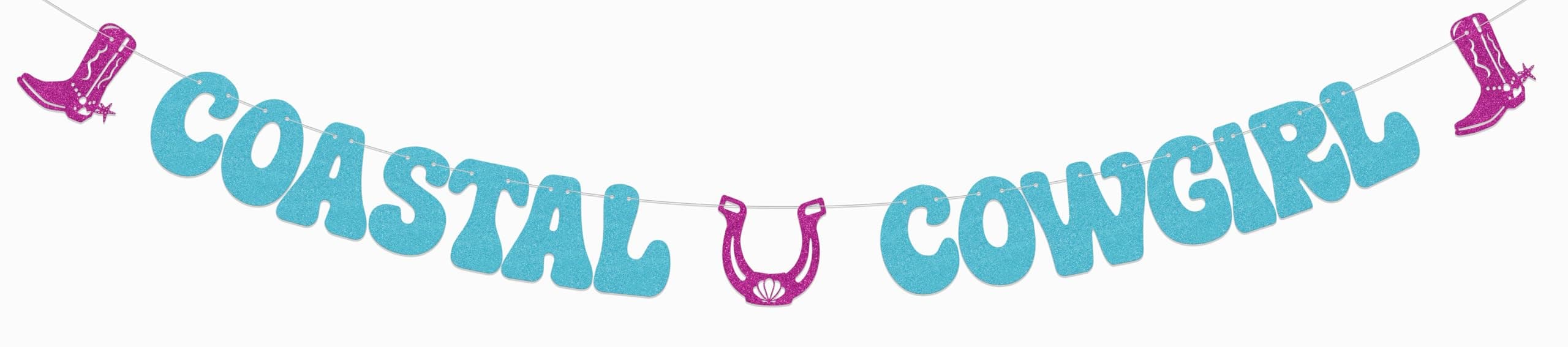 Coastal Cowgirl Banner Coast Beach Western Cowgirl Bachelorette Party Decoration Western Retro Bridal Shower Decoration Light Blue Glitter