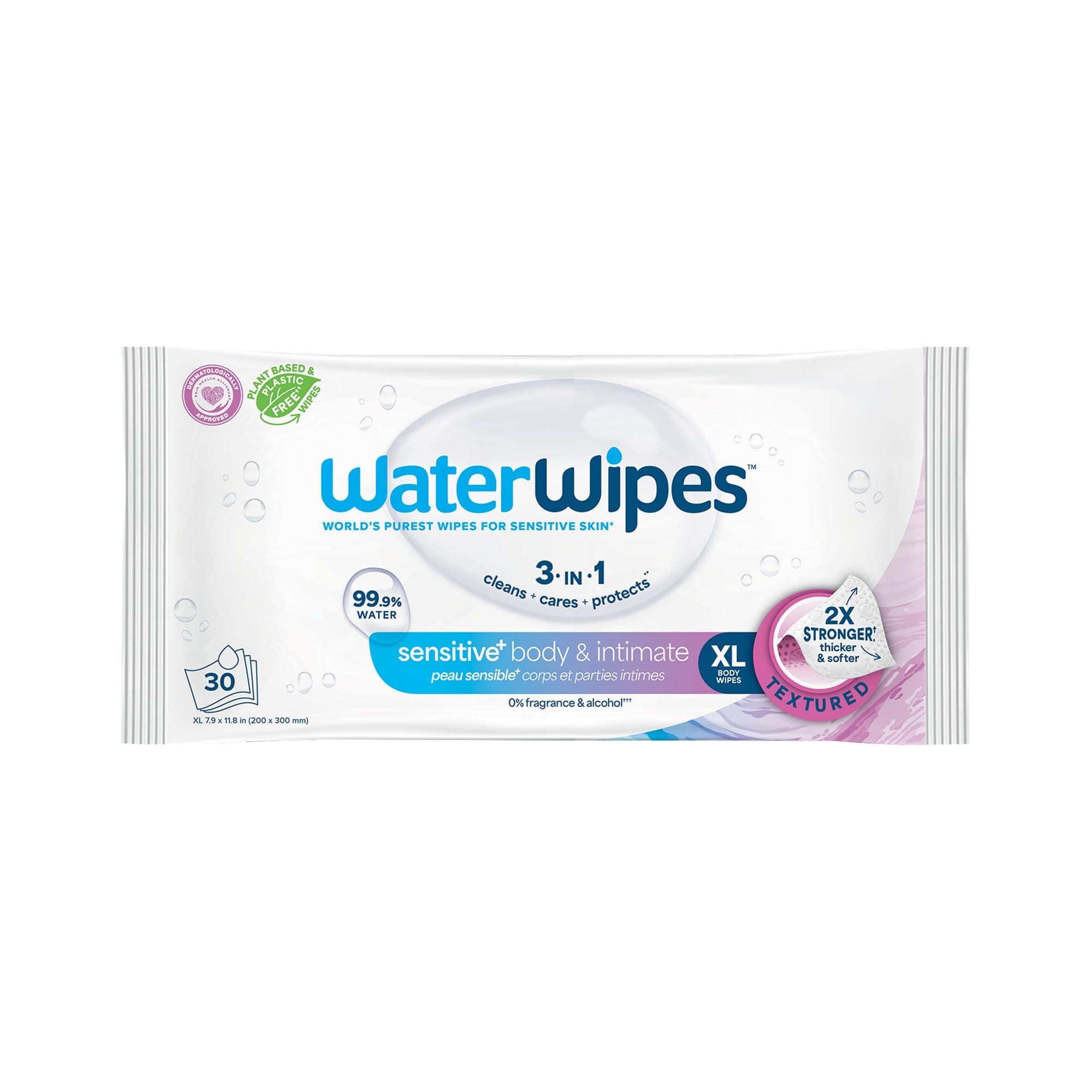 WaterWipes Sensitive+ Body & Intimate Wipes, 3-In-1 Cleans, Cares, Protects, 99.9% Water, Unscented & Hypoallergenic Hygiene Wet Wipes, Adult Care, 90 Wipes (3 Packs)