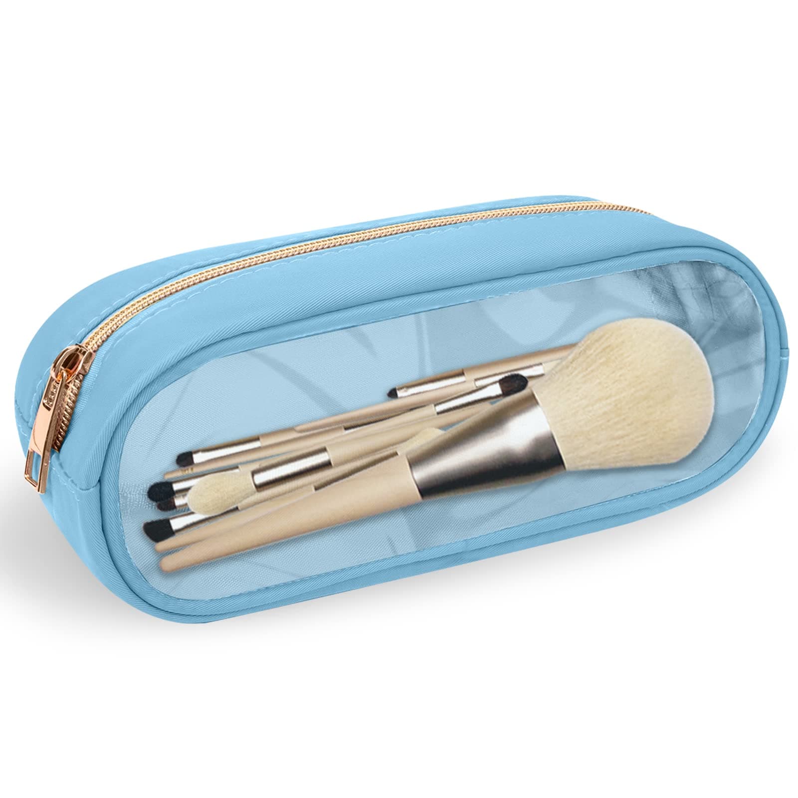 izuzta Nylon Lager Small Slim Mini Makeup Bag Organizer, Blue-Clear, Slim, Travel