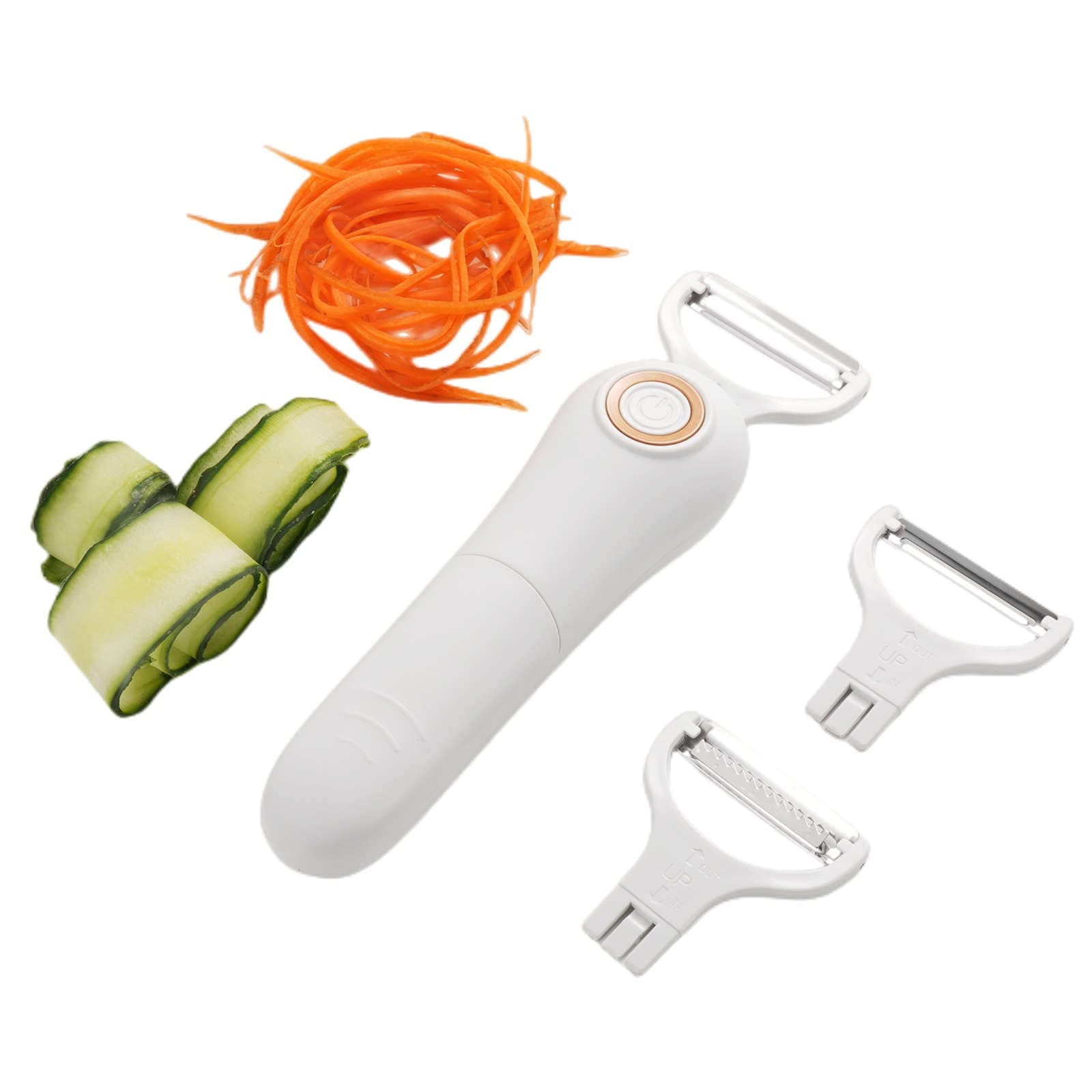 Pogay Electric Peeler Fruits and Vegetables, Stainless Steel Handheld Julienne Peeler Slicer 3-in-1 Set Tool for Kitchen Apple Carrot Potato Cucumber
