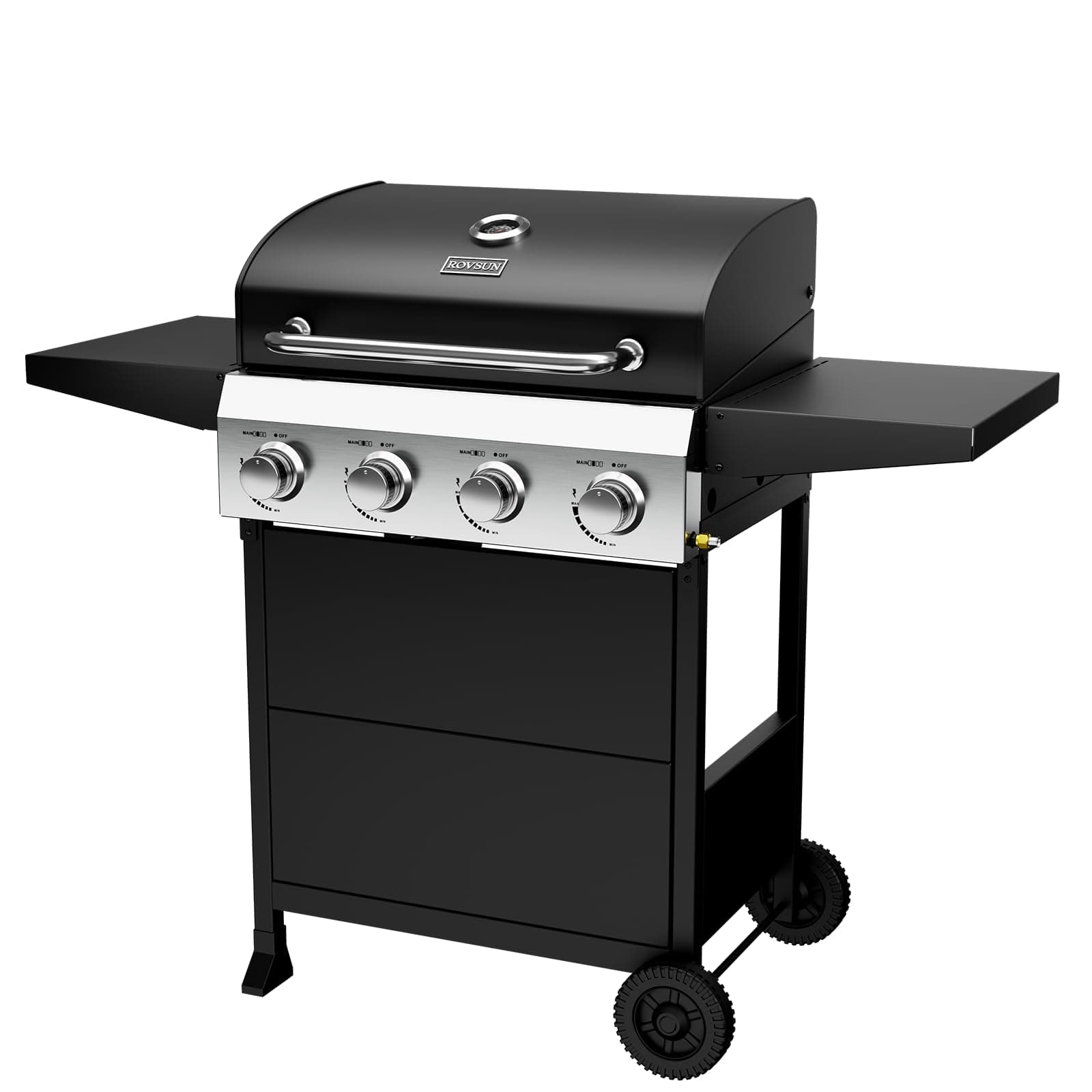 ROVSUN 4-Burner Propane Gas BBQ Grill with Foldable Side Tables & Enameled Cast Iron Grates, 40,000 BTU Barbecue Grill with Portable Wheels for Outdoor Patio Backyard Cooking Grilling, Black
