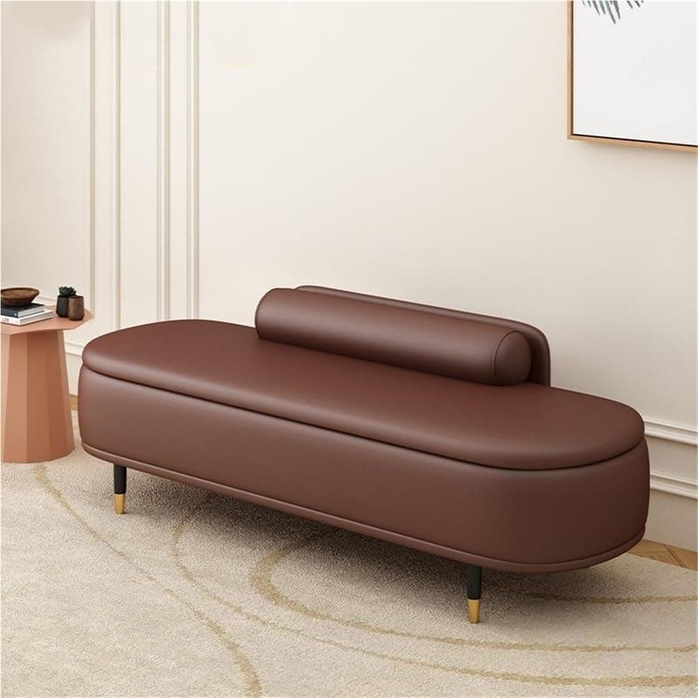 Storage Ottoman with Backrest, Shoe Bench(Brown,23.6 * 15.7 * 16.5)