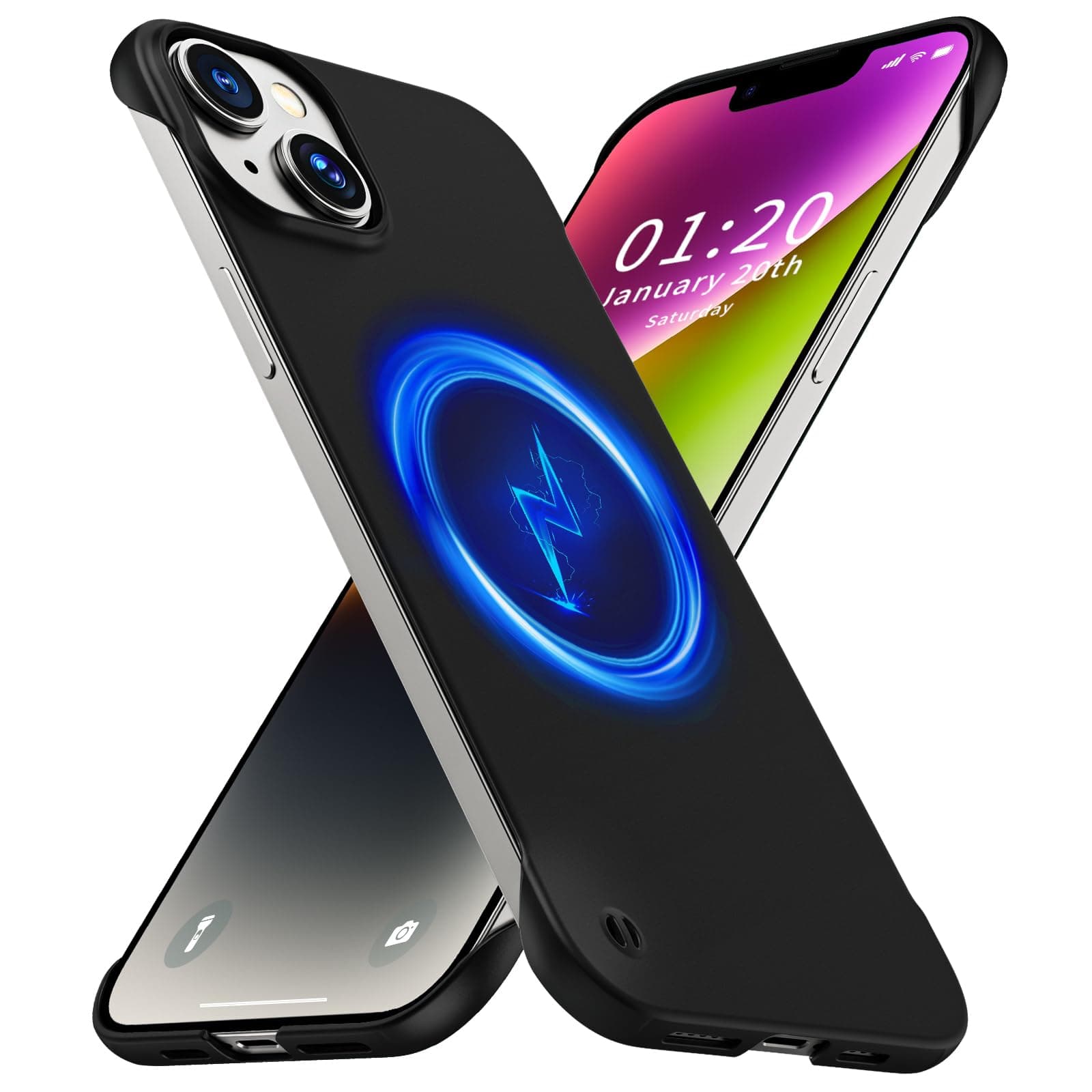 GRECAZO Magnetic Ultra Thin Frosted Designed for iPhone 14 Frameless Case 6.1 inch(2022) Slim Minimalist Lightweight Matte Hard Anti-Scratch Cover Protective Borderless Case- Black