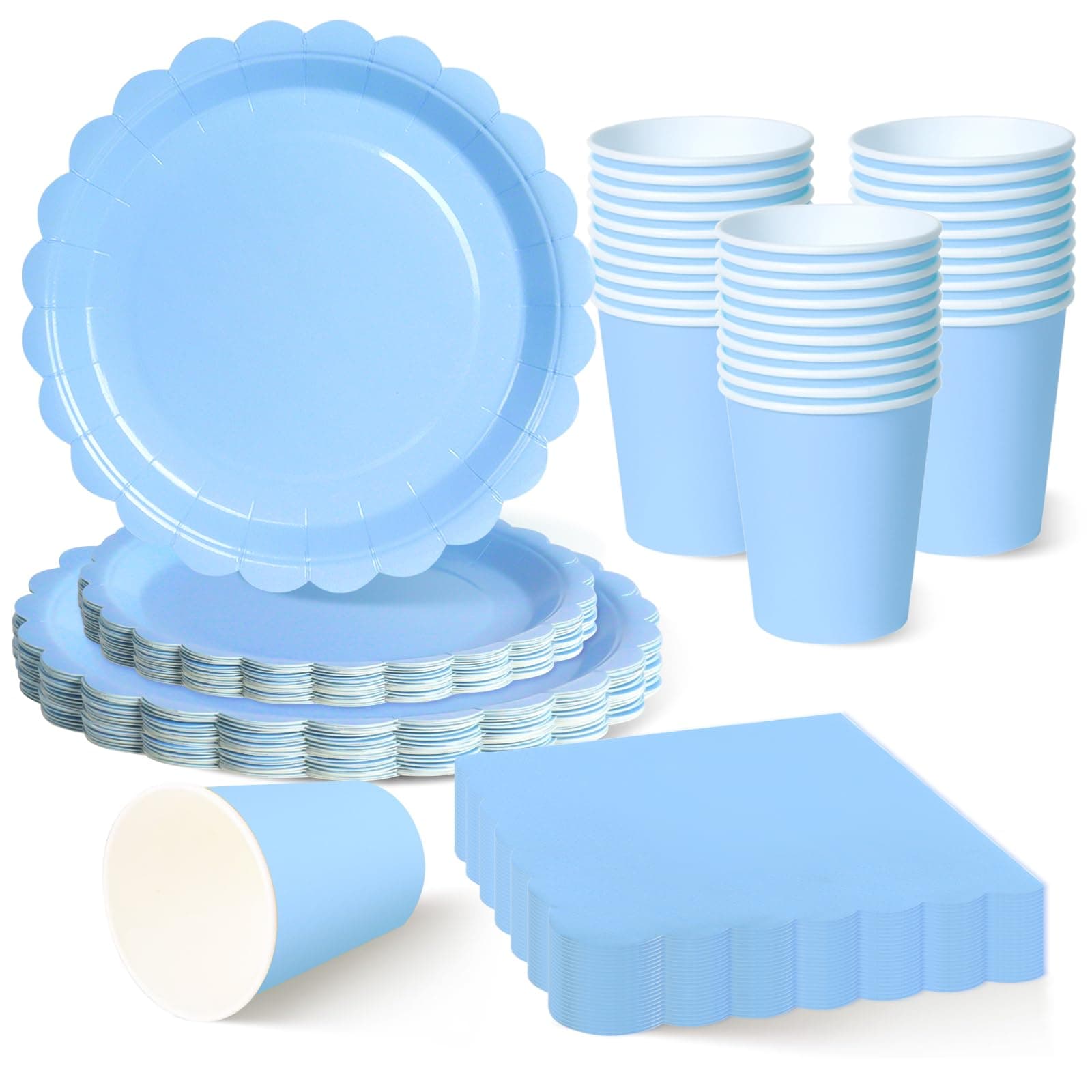 120pcs Light Blue party plates cups and napkins for 30 Guests