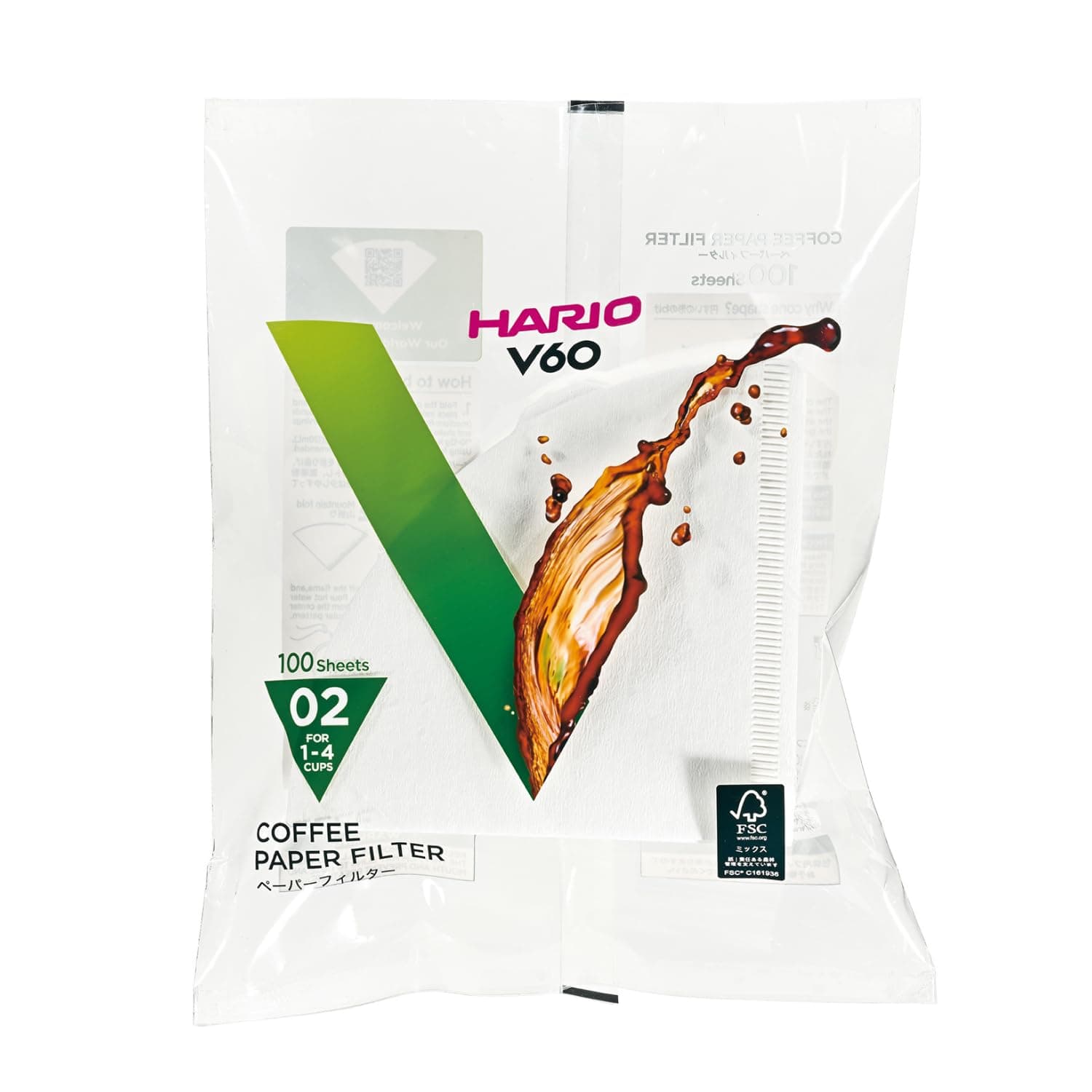 Hario Filtro de papel blanco/Bolsas de filtro Misarashi, medianas para piezas VCF-02-100W