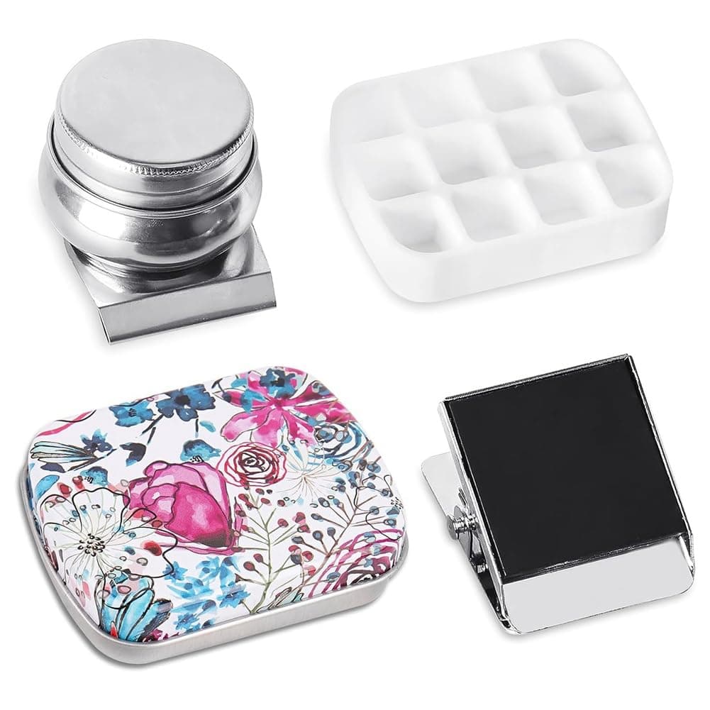 KGDSFG Portable Mini Tin Box,12-Well Empty Watercolor Palette,Small Paint Storage Kits with Magnetic Clip and Oil Pot Easy Install Easy to Use B