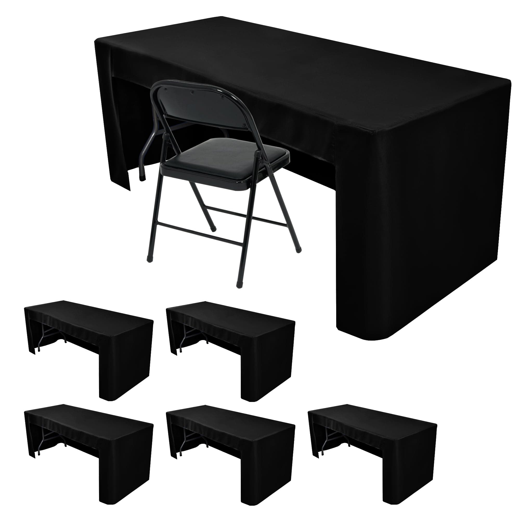HolidayIdeas Black Open Back Fitted Rectangle Tableclothss for 6 Ft Table, 3-Sided Table Covers 72x30 Inch for Craft Fairs, Banquets, Trade Show Display, Black,6 Pcs