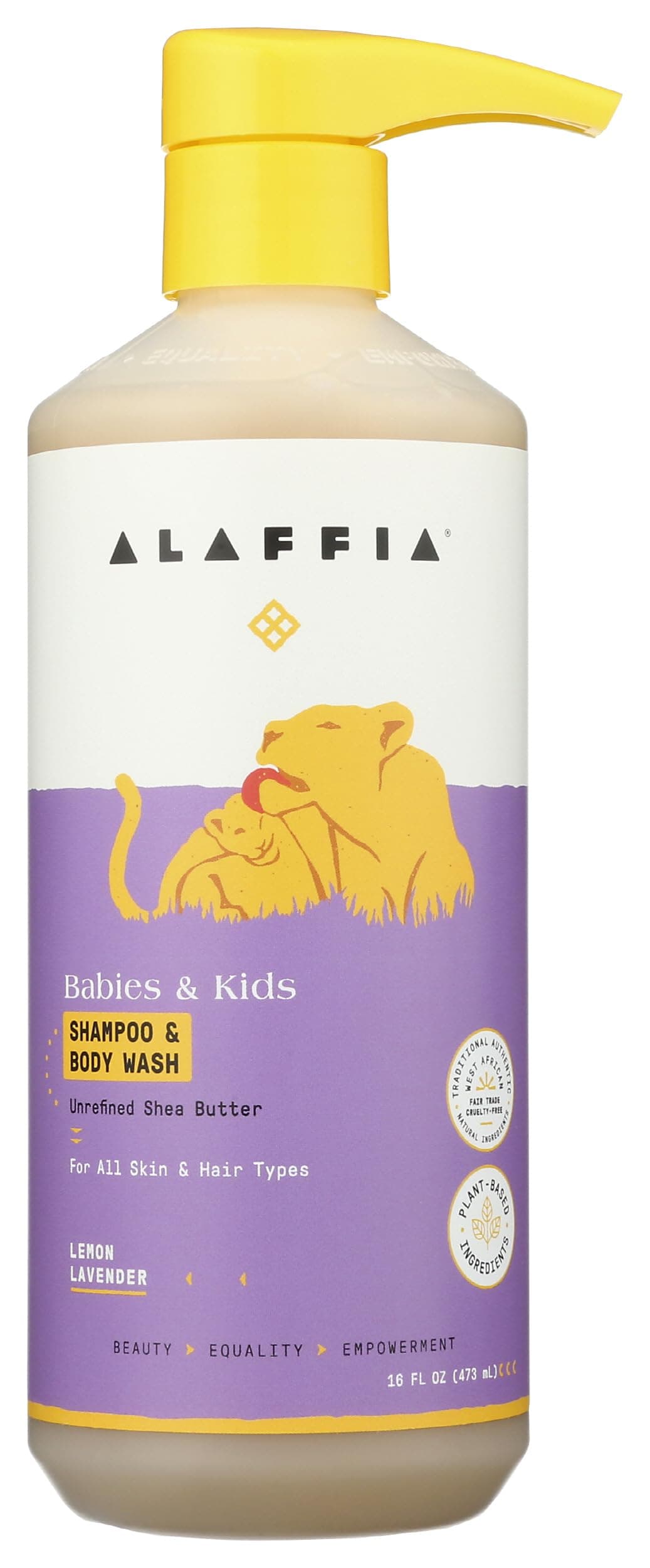 Alaffia Babies and Kids Shampoo and Body Wash, Gentle and Calming Support for Soft Hair and Skin with Shea Butter, Neem, and Coconut Oil, Fair Trade, Lemon Lavender, 16 Fl Oz