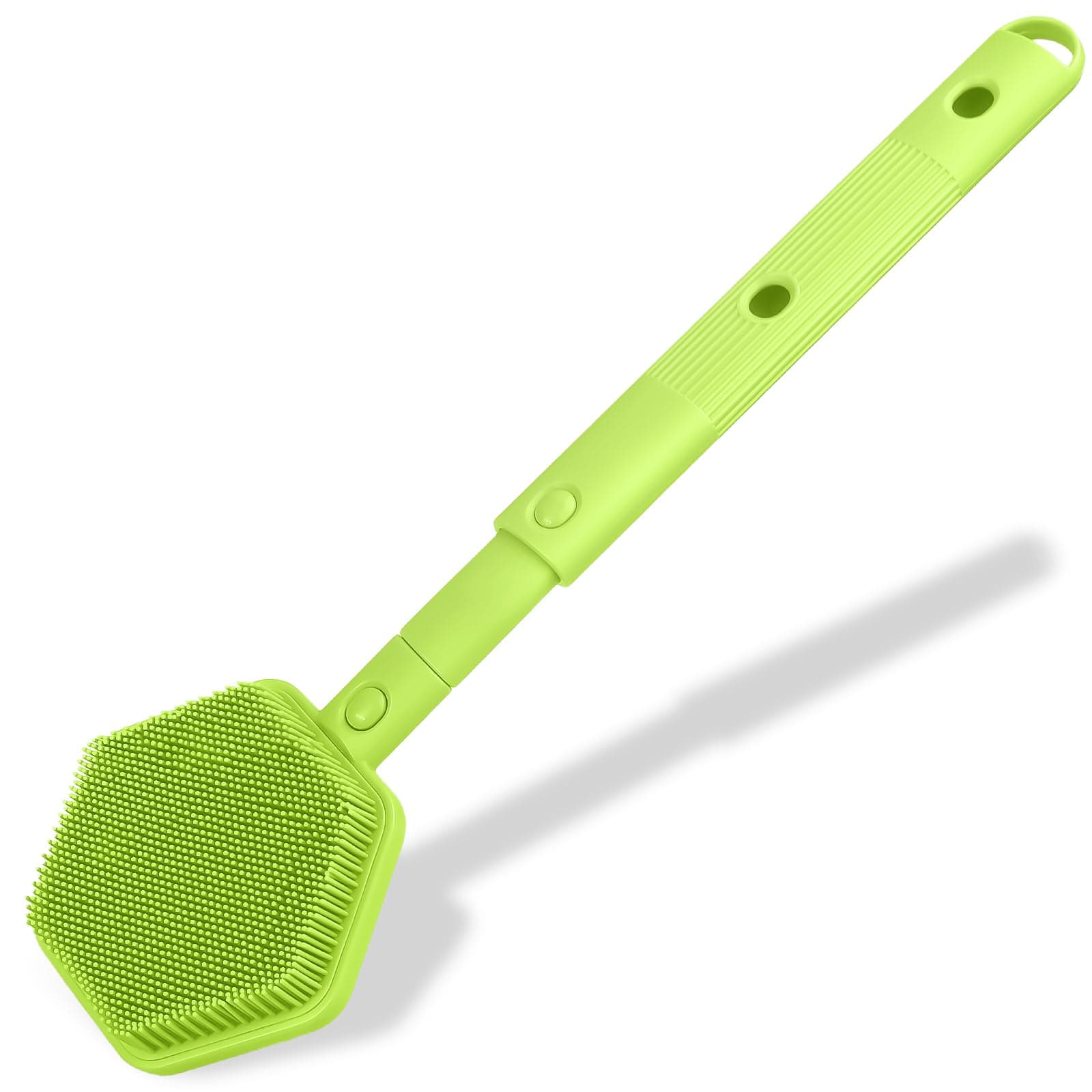 HAYSNA 21 Inches Silicone Back Scrubber for Shower - Extendable Long Handle Shower Brush with Stiff and Soft Bristles - Exfoliating and Massage - Back Brush for Shower Men & Women (Green)