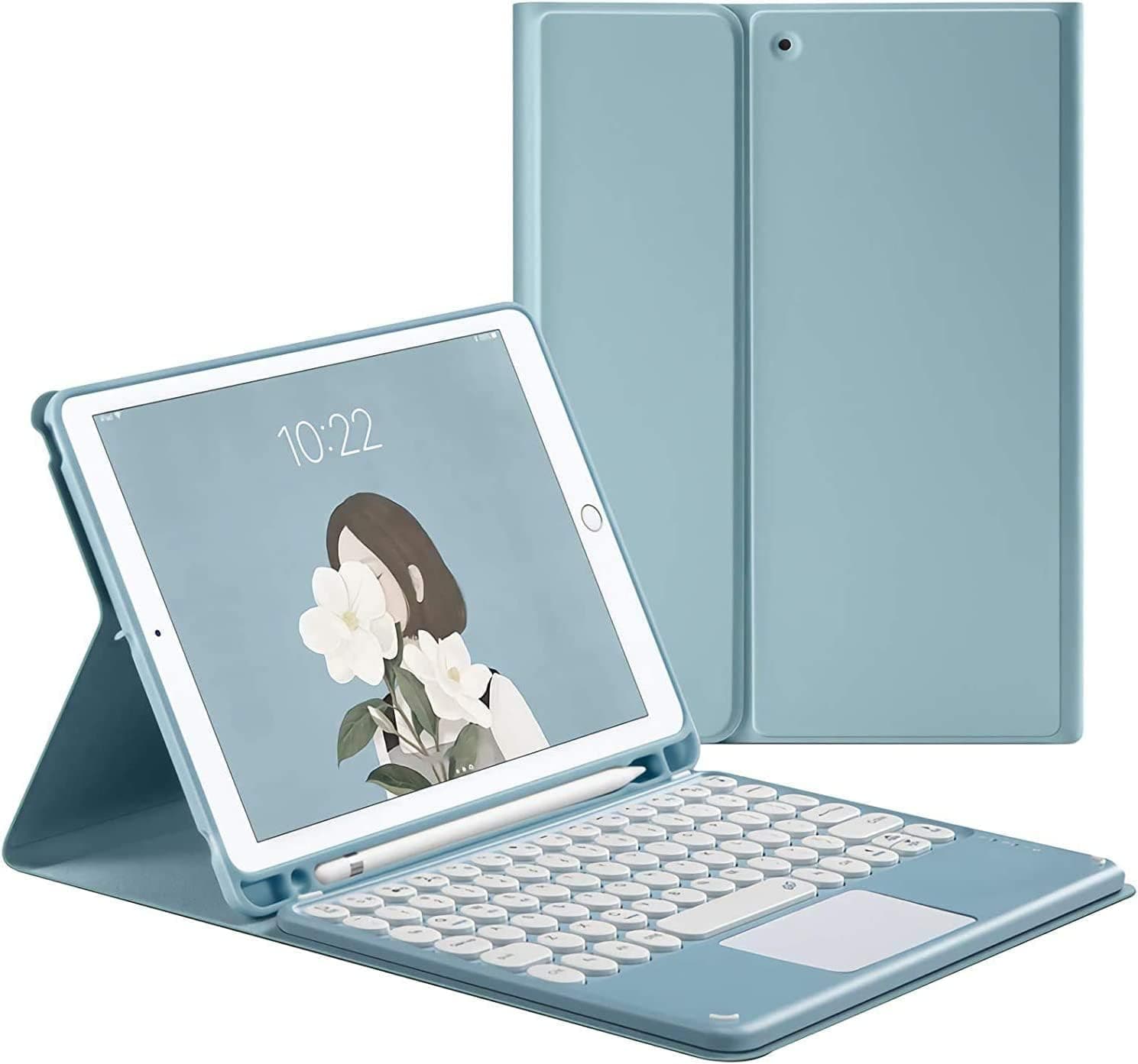 NUWONAYA Touchpad Keyboard Case for Galaxy Tab S6 Lite 10.4 inch (2024/2022/2020) with S Pen Holder, Candy Color Round Keys Magnetic Detachable Trackpad Keyboard，Mist Blue