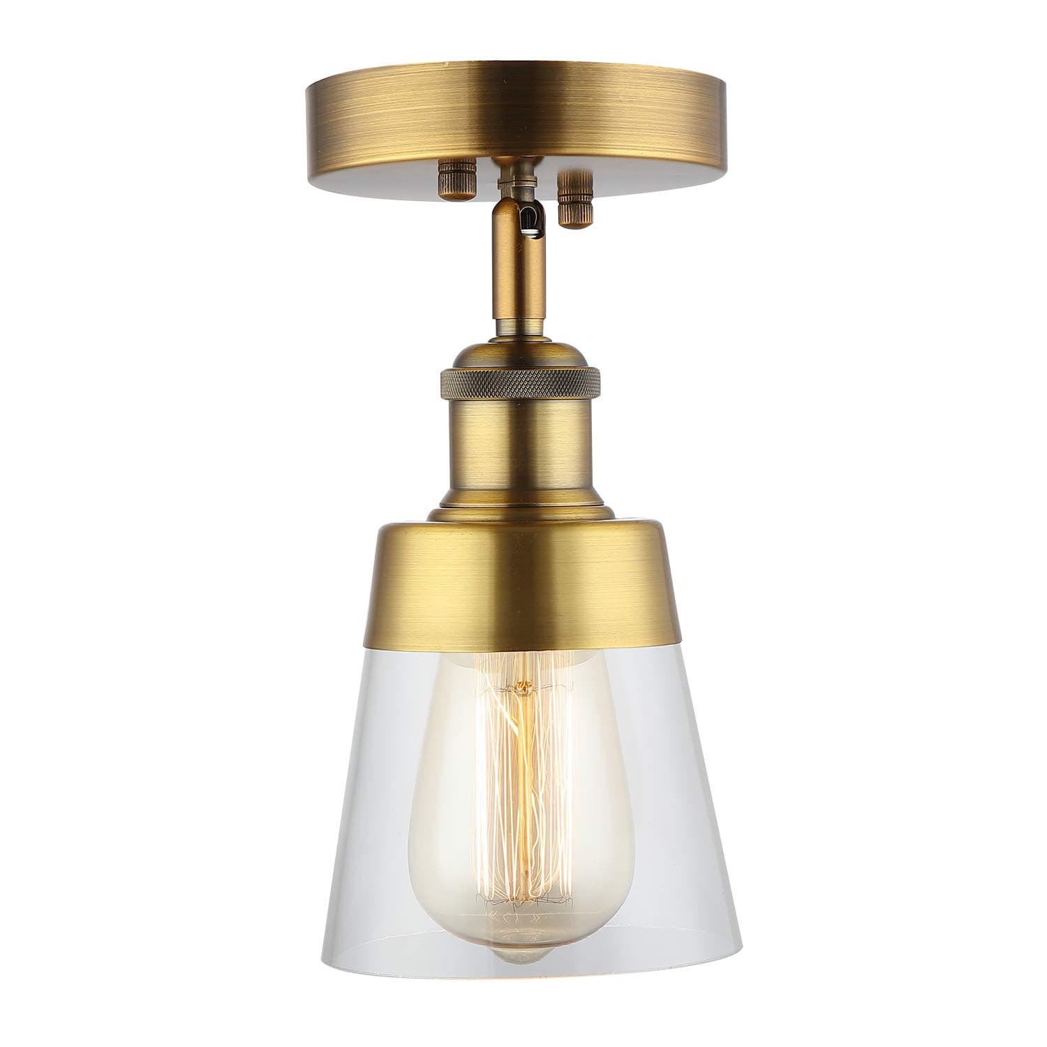 Modern Farmhouse Antique Gold Flush Mount Light Fixture Clear Glass Semi Flush Mount Ceiling Light for Hallway Bathroom Entryway Kitchen