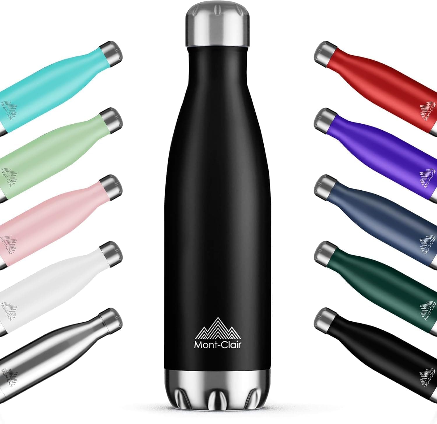 Mont-Clair H2O Stainless Steel Water Bottle, Vacuum Insulated - BPA Free, 12h Hot & 24h Cold Drinks Bottle, Metal, 500ML Leakproof, Ideal for Adult, Kids, Running - Black