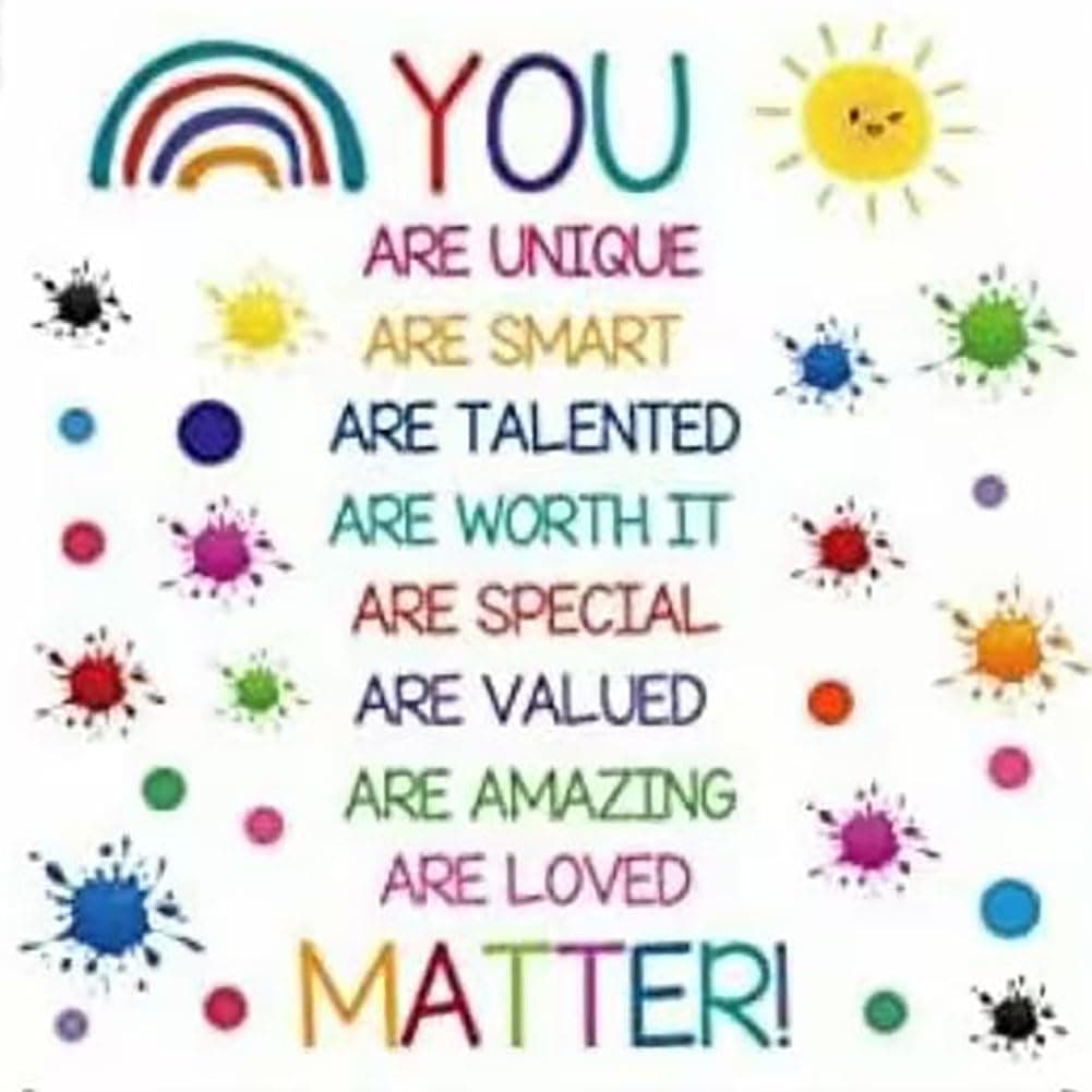Colorful Inspirational Quote Wall Decals Motivational Phrase Wall Decor Sticker Watercolor Paint Splatter Wall Decals Handprint Positive Saying Wall Stickers for Kids Room Decor Playroom School
