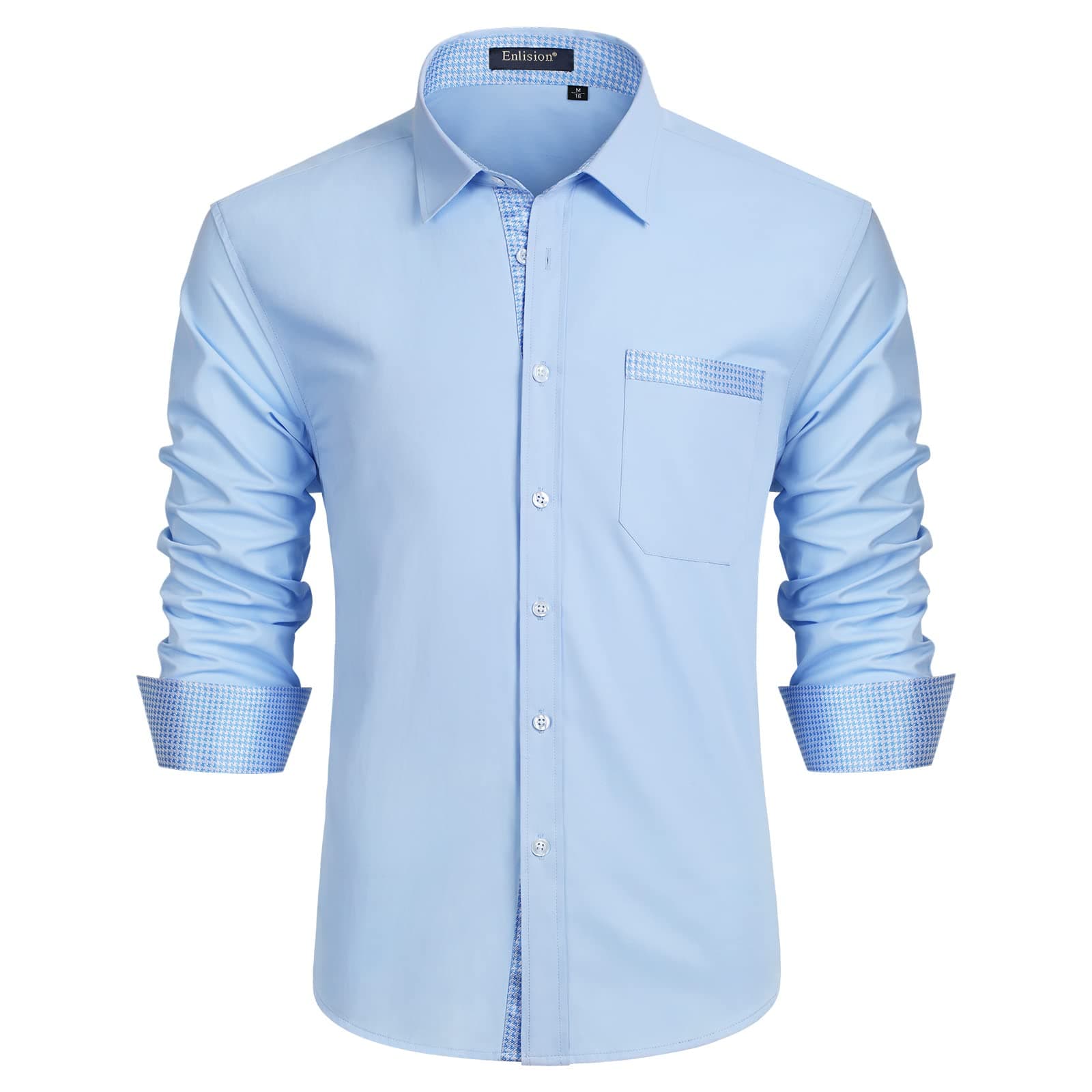 Enlision Shirts for Men UK Long Sleeve Mens Baby Blue Dress Formal Shirt Button Down Slim Fit Wrinkle Free for Wedding Business Work S