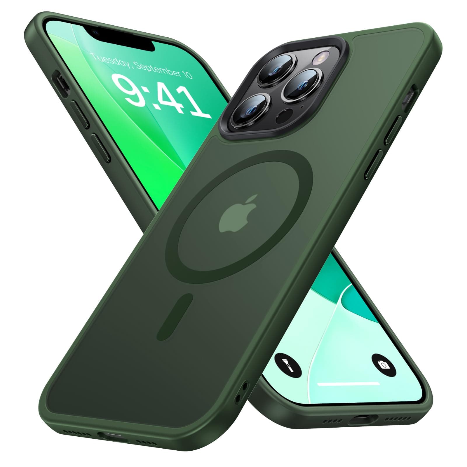 Maozis Strong Magnetic Designed for iPhone 13 Pro Max Case [Compatible with Magsafe][Military Grade Drop Protection] Protective Shockproof Translucent Slim Phone Case for iPhone 13 Pro Max, Army Green