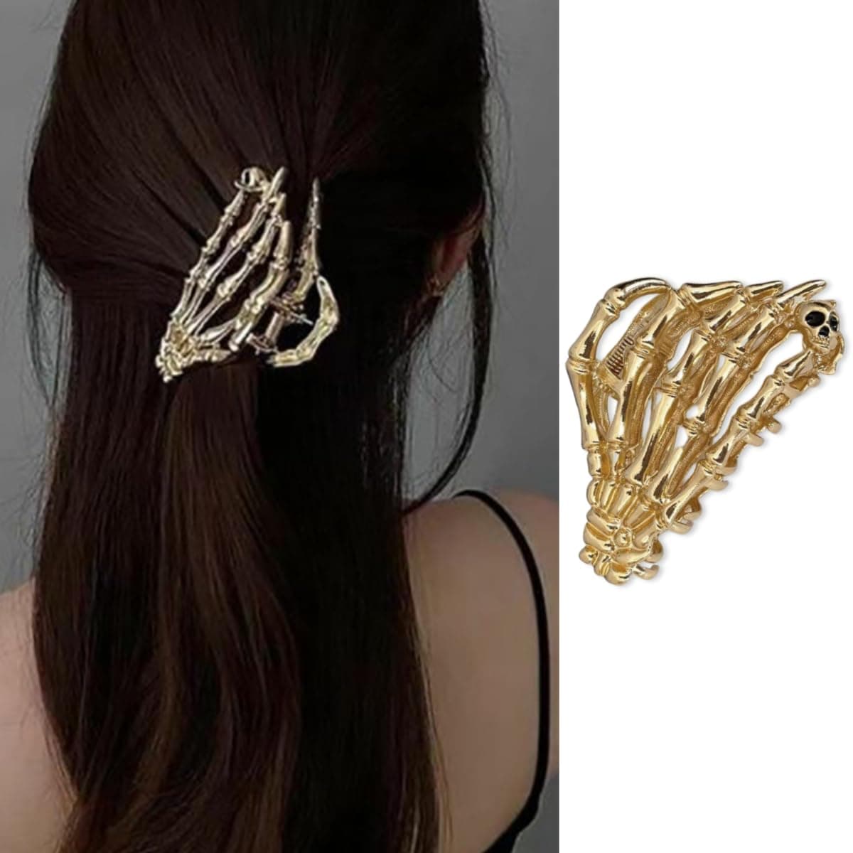 Metal Hair Clips with Skull Design for Women's Thin Hair - Gold Ghost Hand Hair Claw Clip, Skeleton Barrettes and Hairpins, Halloween Cosplay Party Decorations, 1Pcs