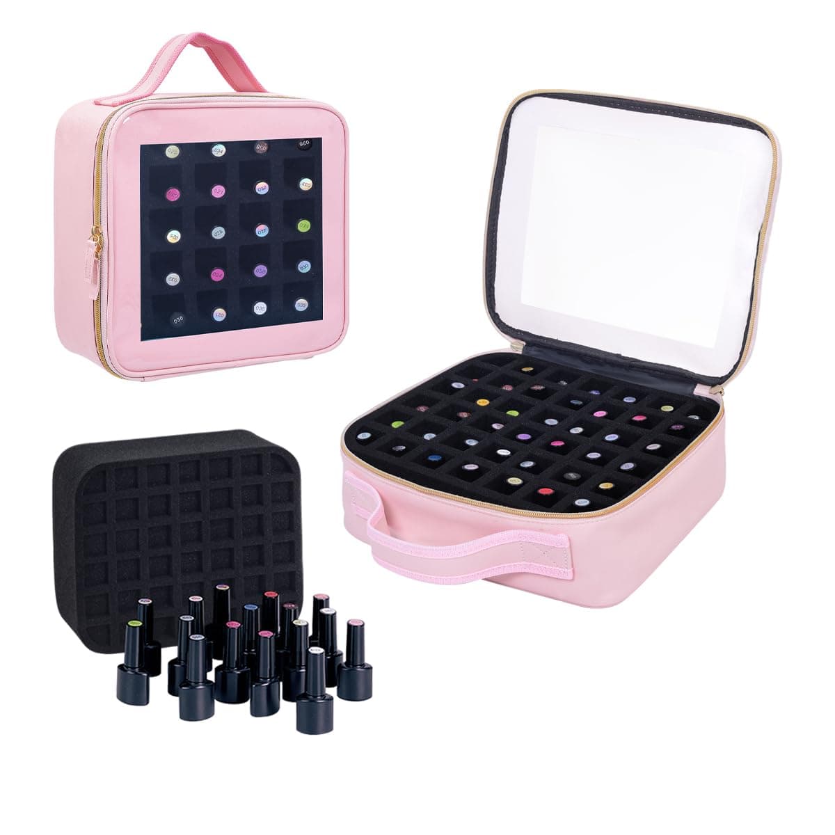 YAHOURWAT Small Clear Nail Polish Organizer Storage Hold 42 Bottles,Pink