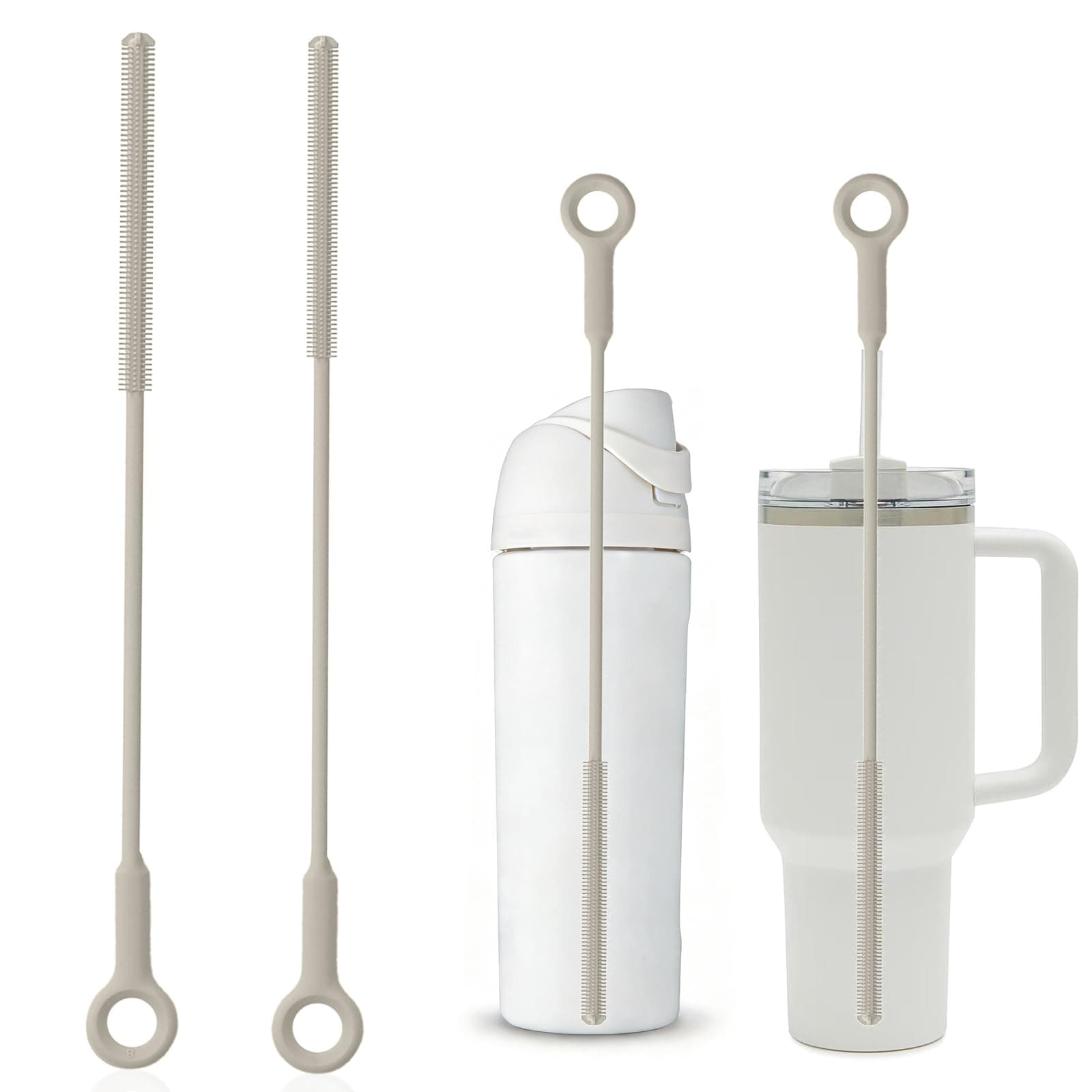 Raymeefa Straw Cleaner,Extra Long Straw Cleaner Brush,Reusable Silicone Straw Cleaner,Crevice Brush,Soft Straw Cleaning Brush,Sturdy Brush to Clean Straws (Khaki)