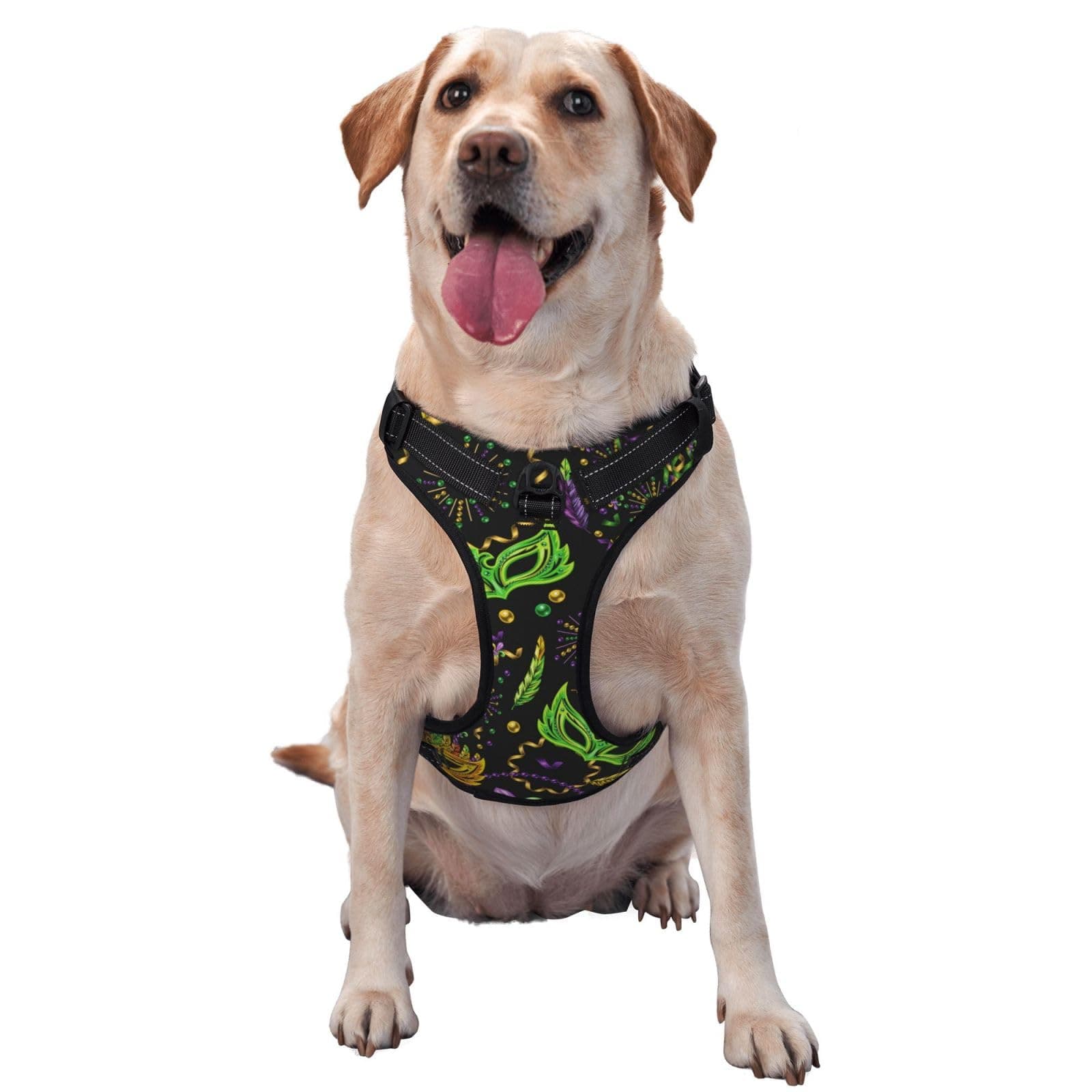 Mosytuky Carnival Mardi Gras3 Dog Harness,No-Pull Pet Harness with 2 Leash Clips,No Choke,Reflective,Adjustable Soft Padded Dog Vest for Small, Medium and Large Dogs (L)