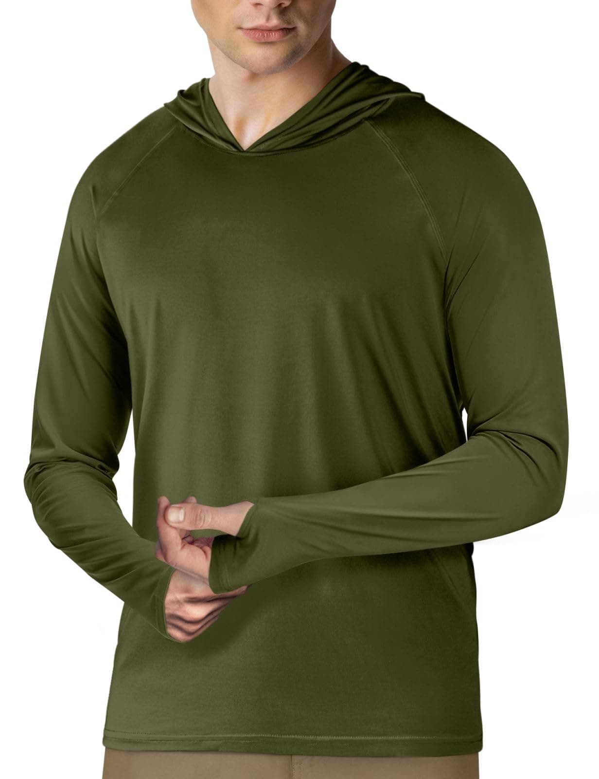 Mens UPF 50+ Sun Protection Hoodie Shirt Long Sleeve Rash Guard Fishing Outdoor Running Sun UV Shirts Lightweight Quick Dry, Army Green, XL