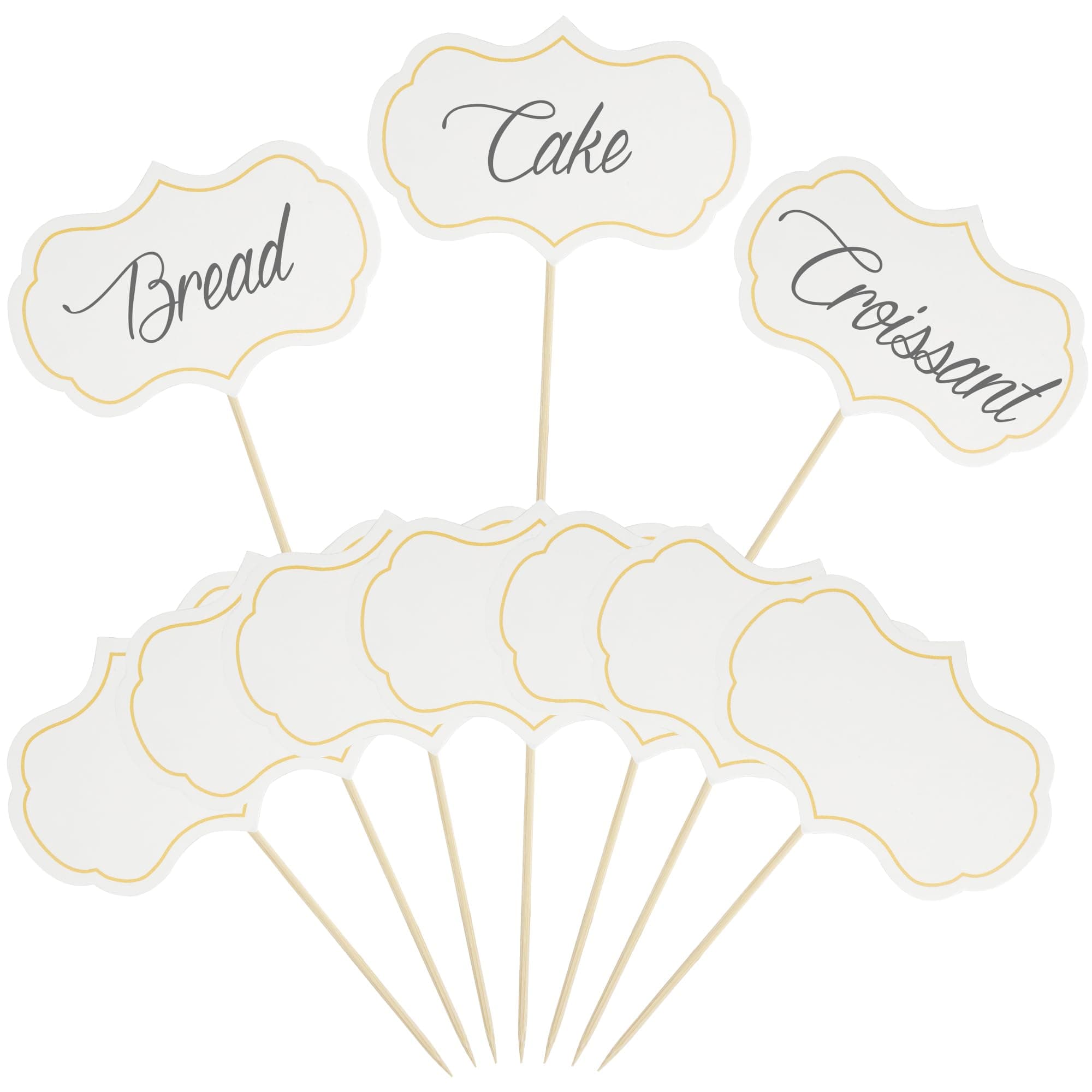 Cake Toppers, Charcuterie Boards Accessories, 50 Pieces Food Labels for Party Buffet, Blank Toothpick Flags, Fruit Cocktail Buffet Sticks Labels Toothpick Signs for Wedding Birthday Party Decor, White