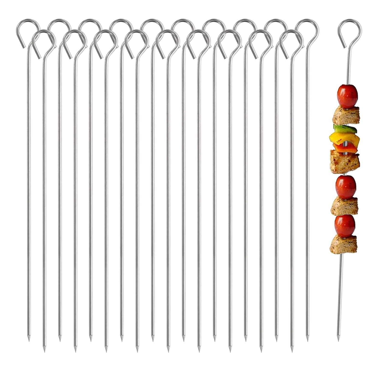 Stainless Steel Kebab Skewers, 20pcs 30cm Barbecue Kabob Grilling Skewer Metal BBQ Skewers Sticks for Grilling BBQ Oven Grill