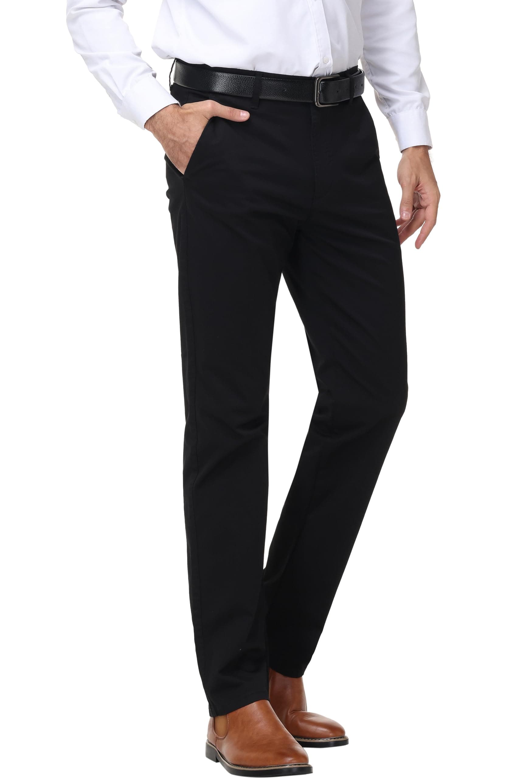 MZNBURAM Men's Slim-Fit Stretch Cotton Casual Chino Pants, A#black, 32