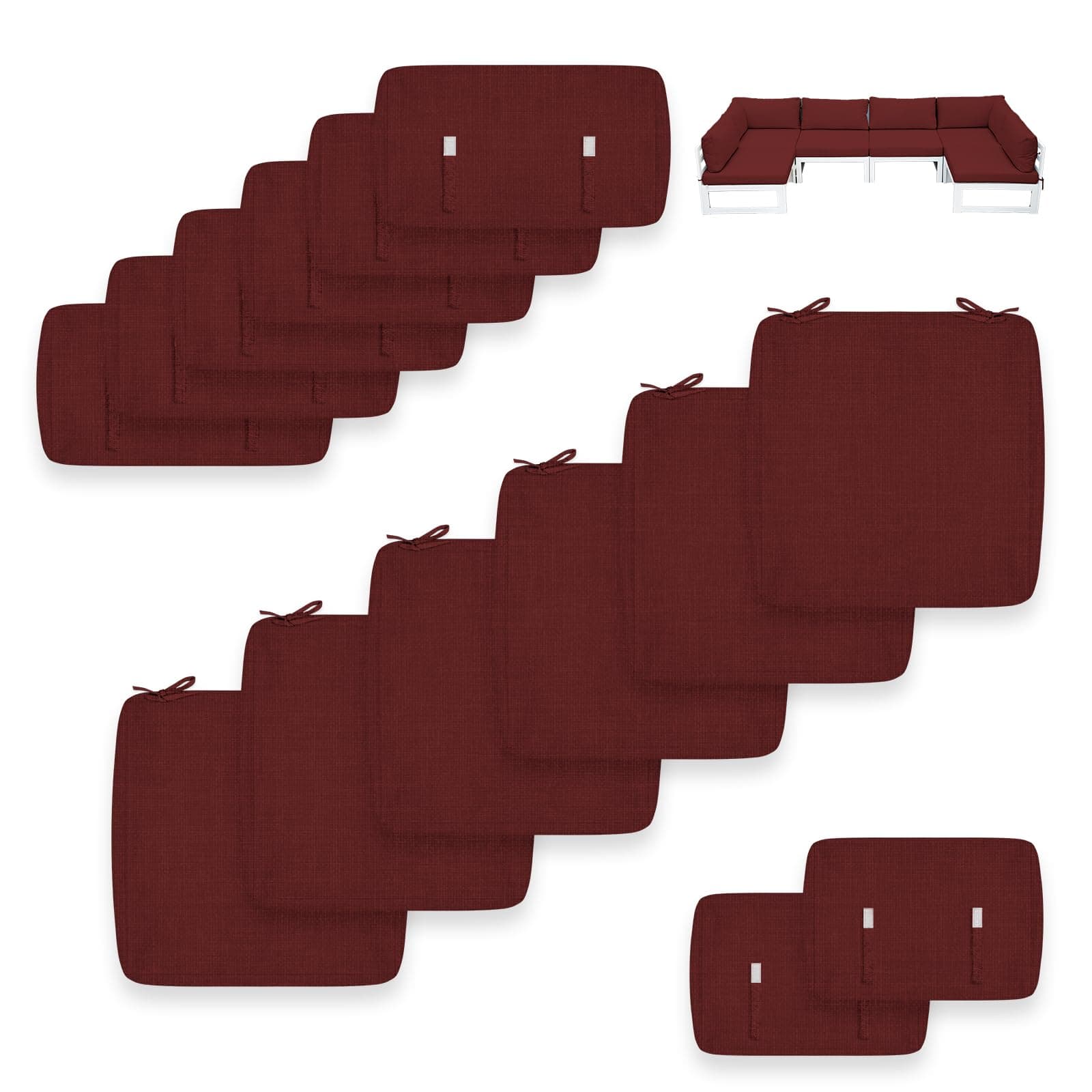 FINCATI 14-Piece Outdoor Patio Cushion Covers Replacement with Zipper, Deep Seated Outdoor Sectional Sofa Replacement Slipcovers for Backyard Furniture Sets Only Cover 28"x28", Red