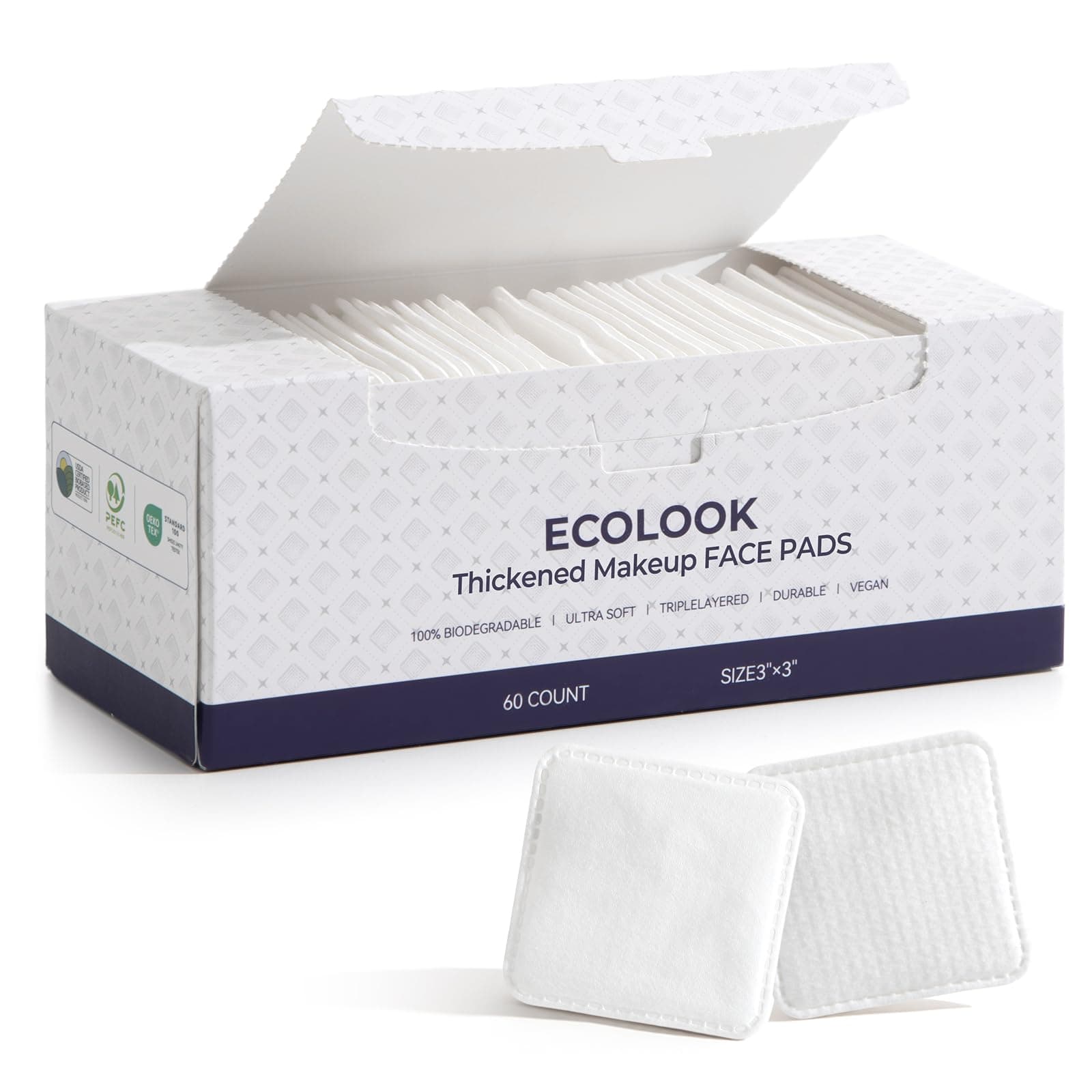 ECOLOOK Cotton Pads for Face, Triple Layer Textured Facial Cotton Pads with Ultra Soft Surface, Lint Free Reinforced Edge Design, Gentle Exfoliating Makeup Remover Pads for Toner & Skincare Routine