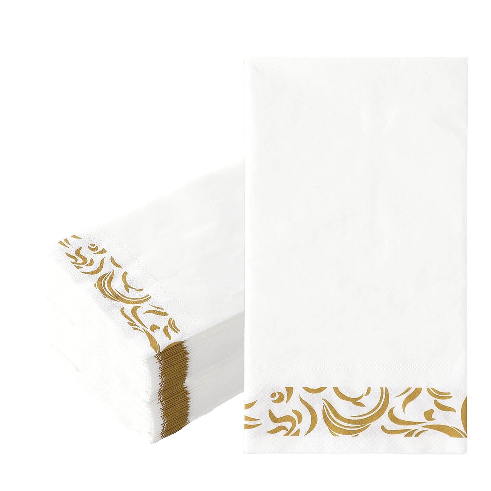 Paper Napkins Disposable 50 Pack Paper Hand Towels for Bathroom Napkins Soft Dinner Napkins Absorbent White Gold Napkins Guest Towels for Graduation Kitchen Bathroom Wedding Birthday Parties Events