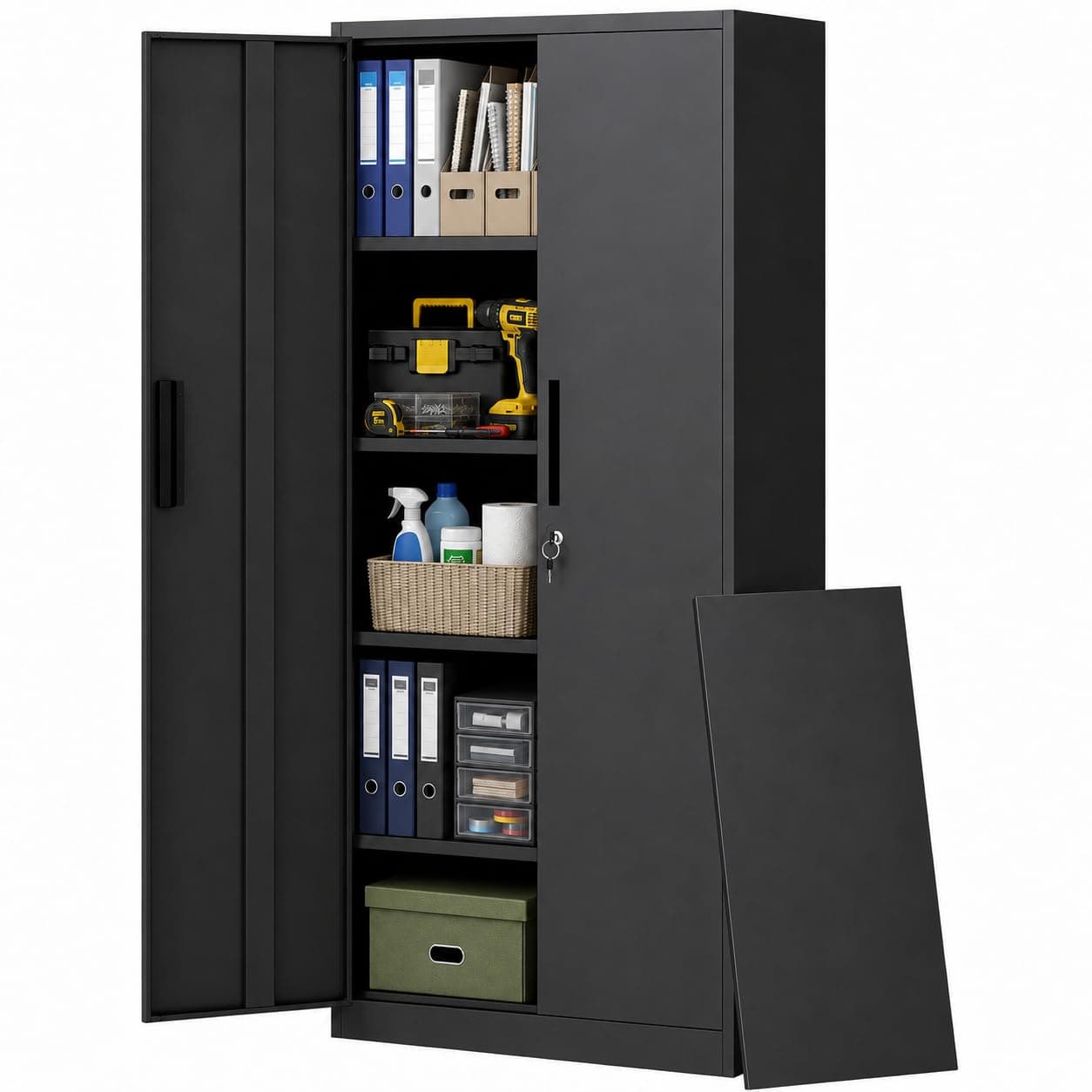 FOSTOKO Metal Storage Cabinet with Lock, 72"H Garage Storage Cabinet, Black