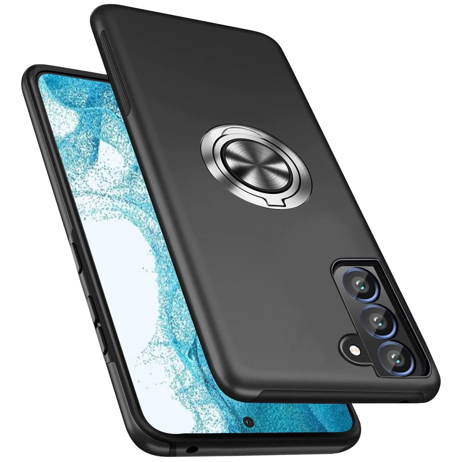 PELEPUES Shockproof Case for Samsung Galaxy S22 5G, [Embedded Finger Ring] Military Grade Phone Case Cover with Reinforced Metal Stand Kickstand [Support Magnetic Car Holder] for S22, Black