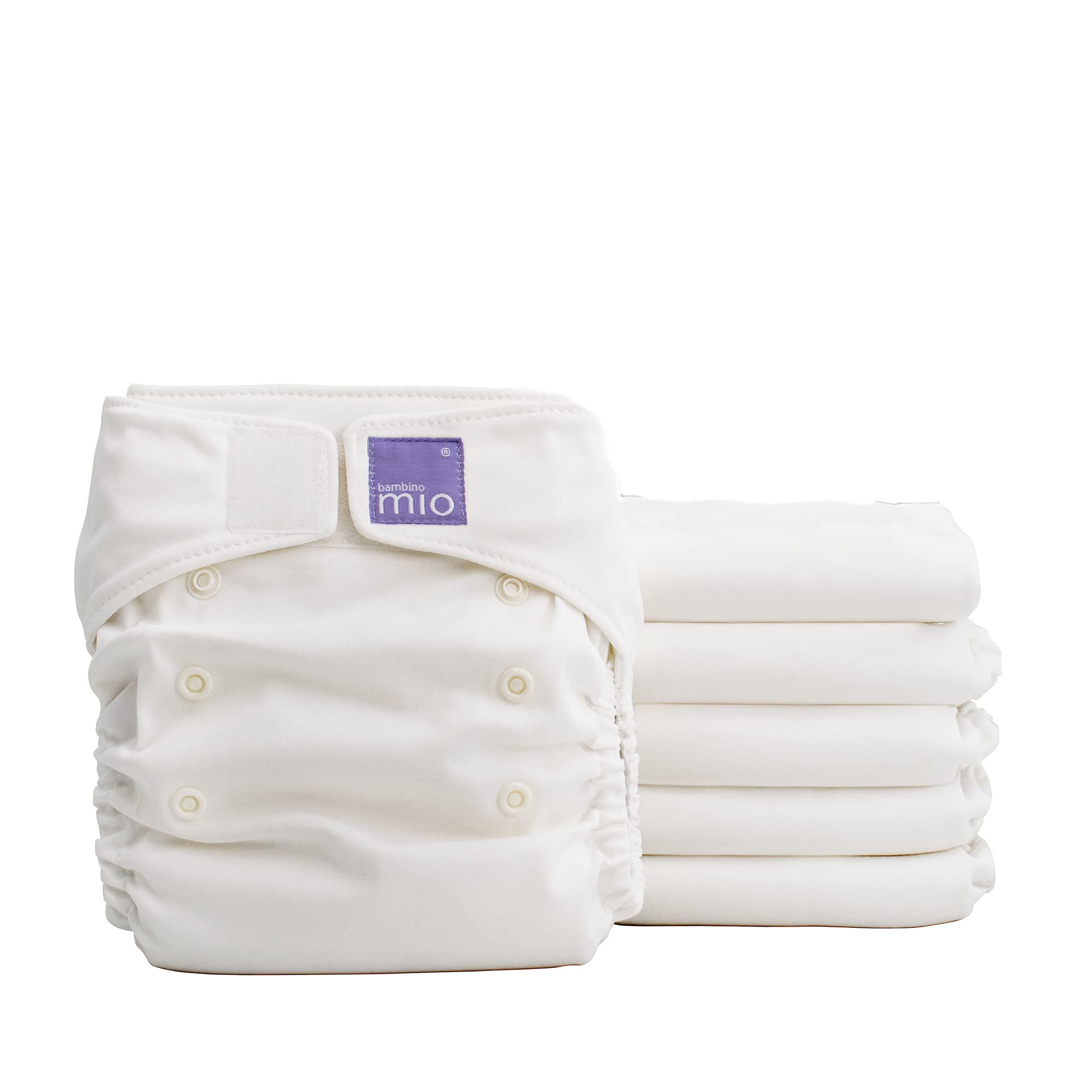 Bambino Mio, Miosolo Classic Reusable Cloth Diapers Set, Adjustable Size, White, Pack of 6