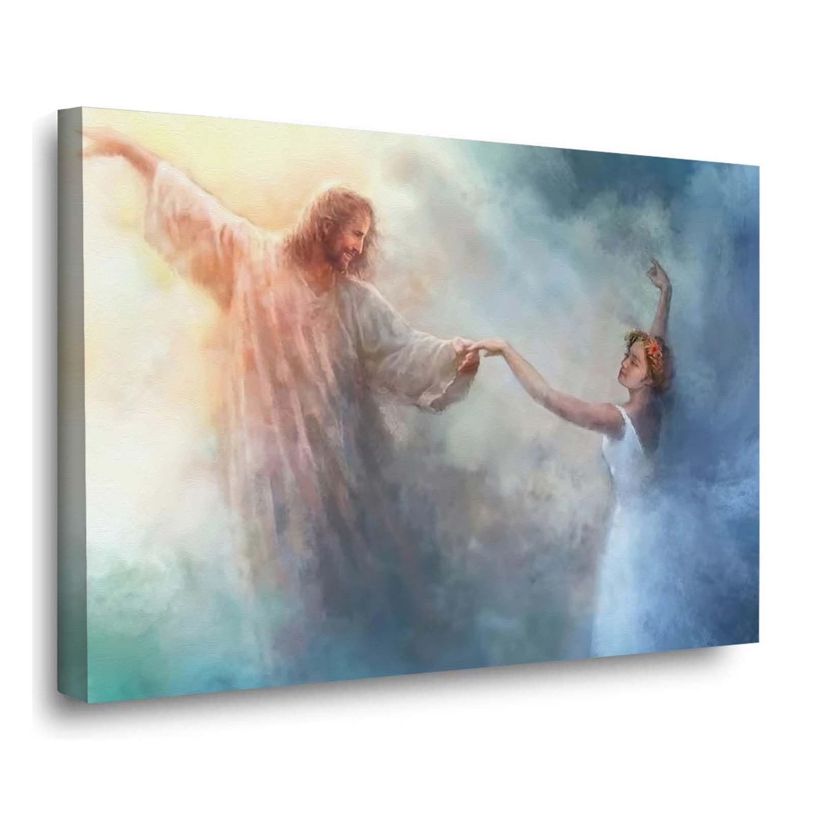 Jesus Canvas Wall Art Jesus Dancing With Girl Religious Poster Print Painting Jesus Mural Christian Catholic Inspirational Wall Decor Picture Religious Belief Artwork Home Living Room Bedroom Decor