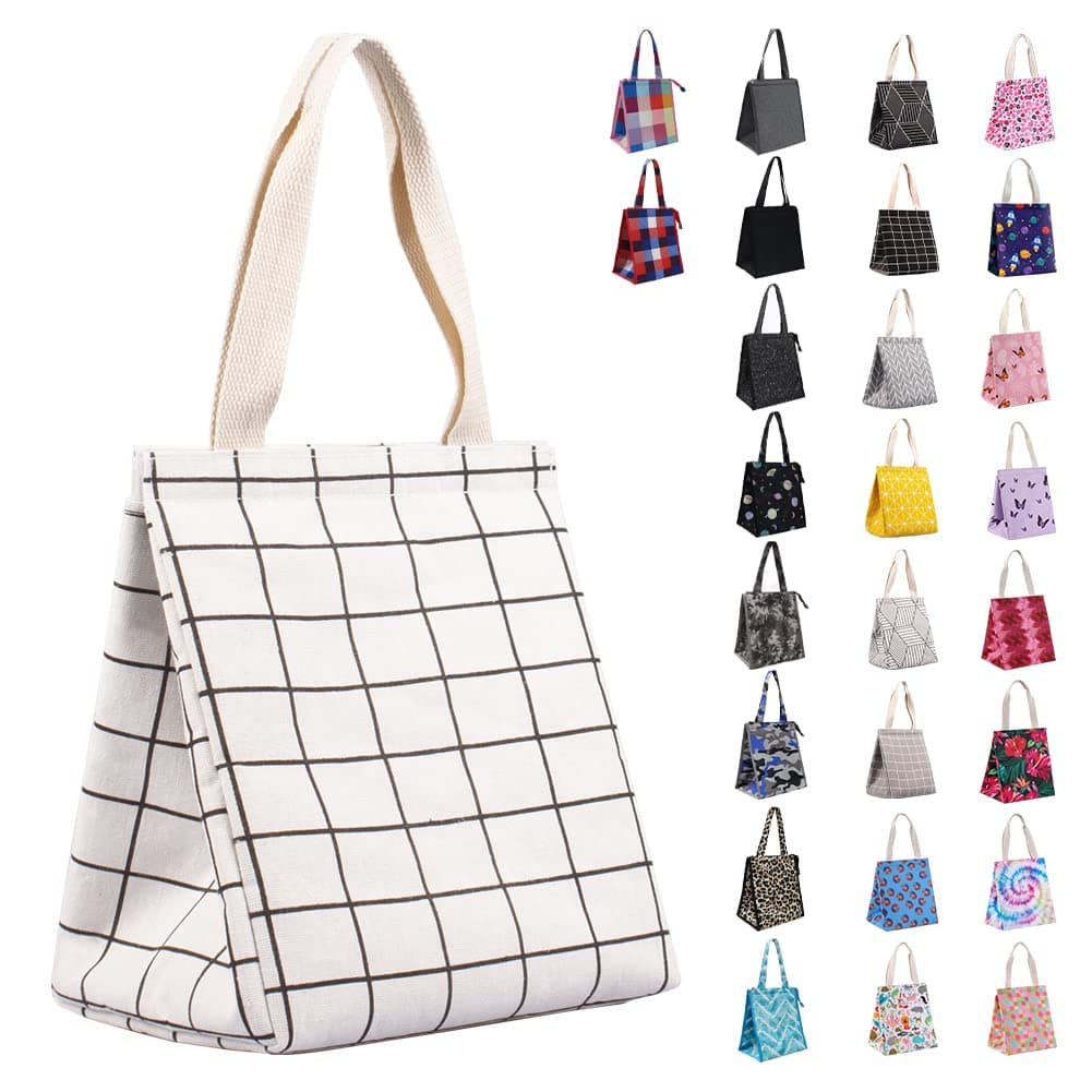 IKNOE 9L Insulated Lunch Bag for Men & Women, Leak-Resistant WhiteGrid