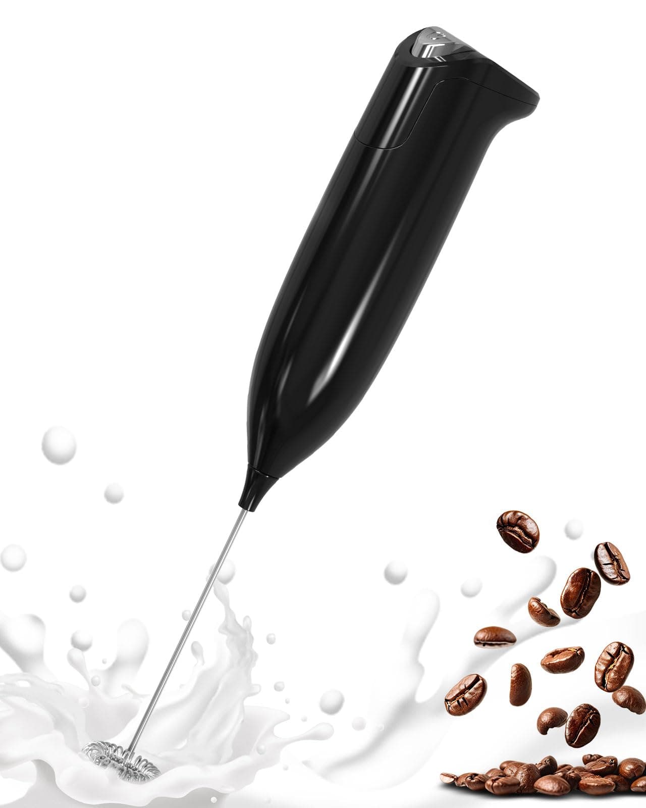SIMPLETASTE Milk Frother Handheld Electric Foam Maker, Drink Mixer with Stainless Steel Whisk for Cappuccino, Bulletproof Coffee, Latte, Midnight Black, Without Stand, Battery Operated