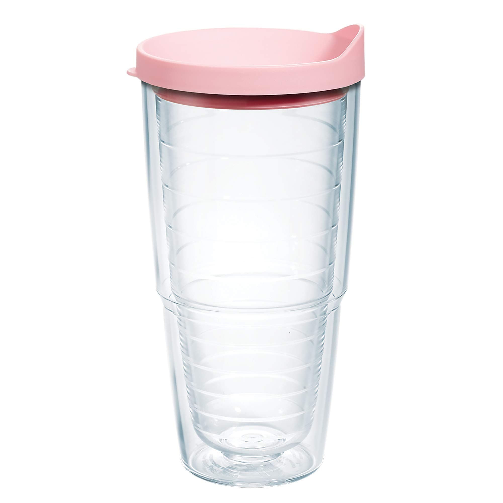 Tervis Clear & Colorful Lidded Made in USA Double Walled Insulated Tumbler Travel Cup Keeps Drinks Cold & Hot, 24oz, Pink Lid