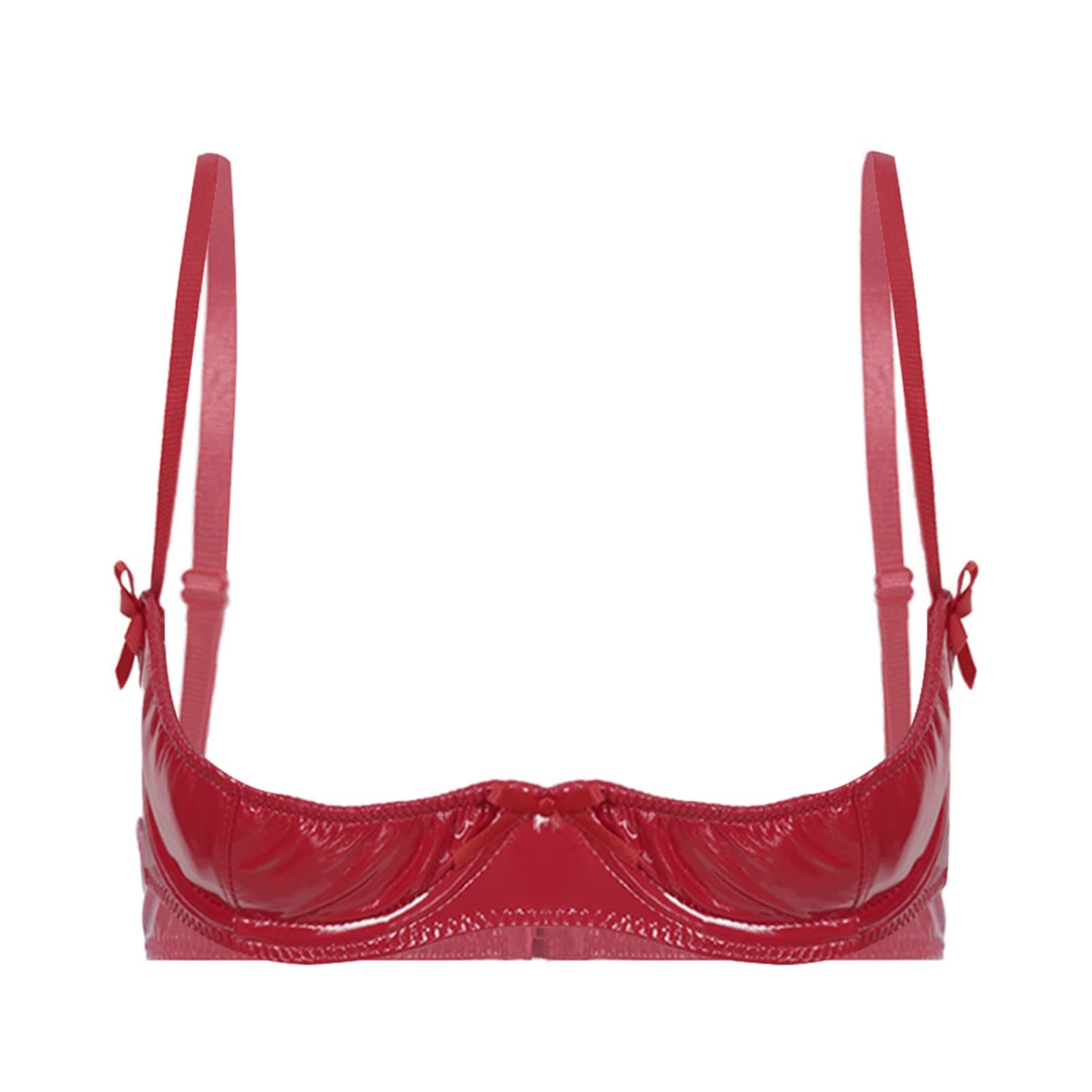 CHICTRY Women's Sexy Wetlook 1/4 Cup Underwired Shelf Bra Balconette Hollow Out Unlined Bralette Red B 4XL