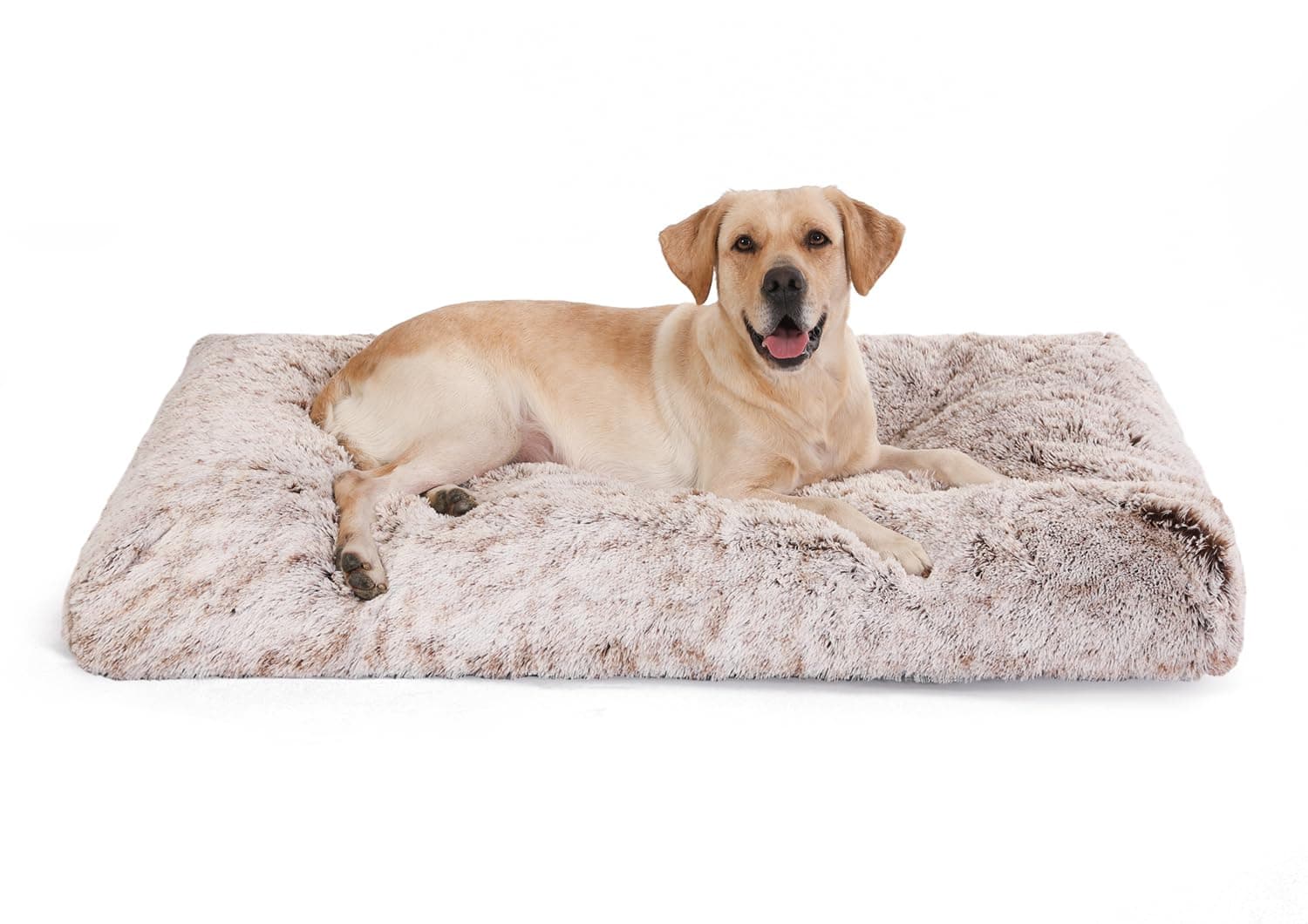 Bedfolks Waterproof Dog Crate Bed,Plush Dog Crate Pad with Removable Cover,Faux Fur Dog Bed for XXL Dogs,Fluffy Washable Dog Kennel Bed 47"x29",Brown