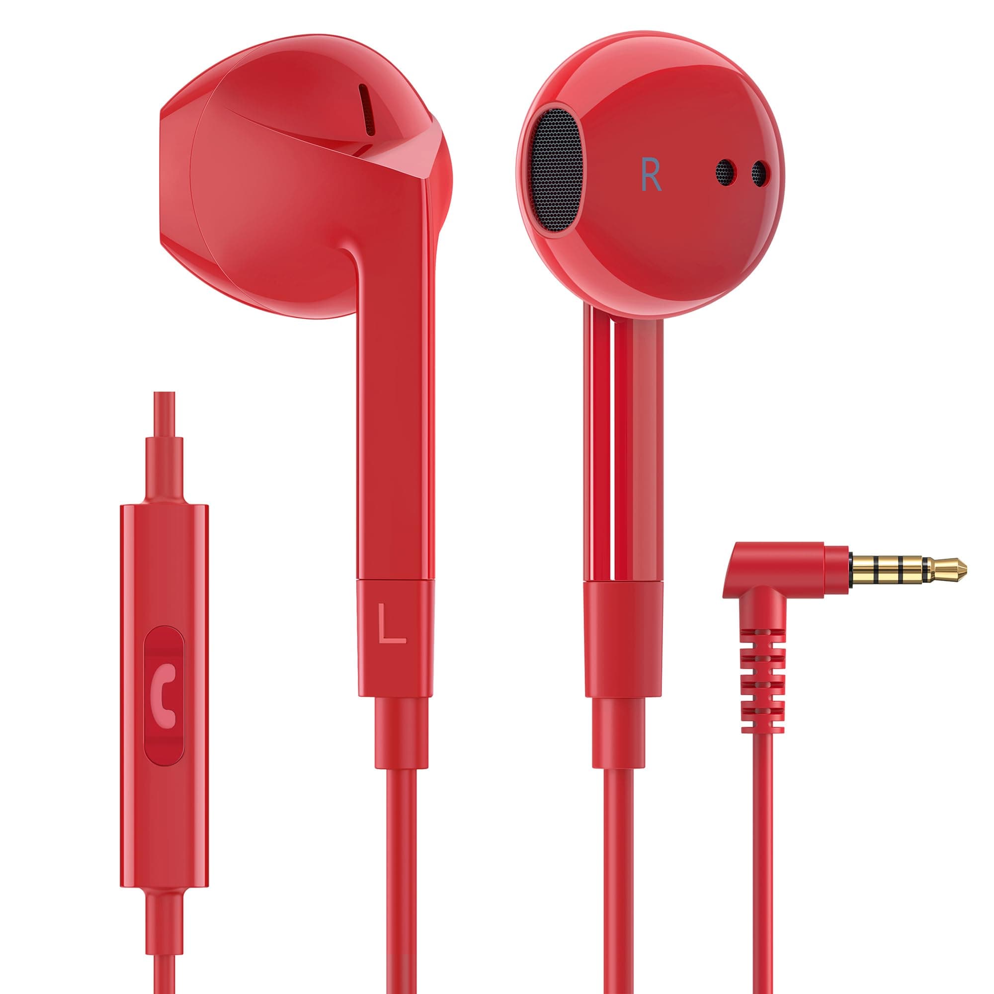 LUDOS FEROX Wired Earbuds in-Ear Headphones, Earphones with Microphone, 5 Years Warranty, Noise Isolation Corded for 3.5mm Jack Ear Buds for iPhone, iPad, Samsung, Laptop, Gaming, Sports - Red