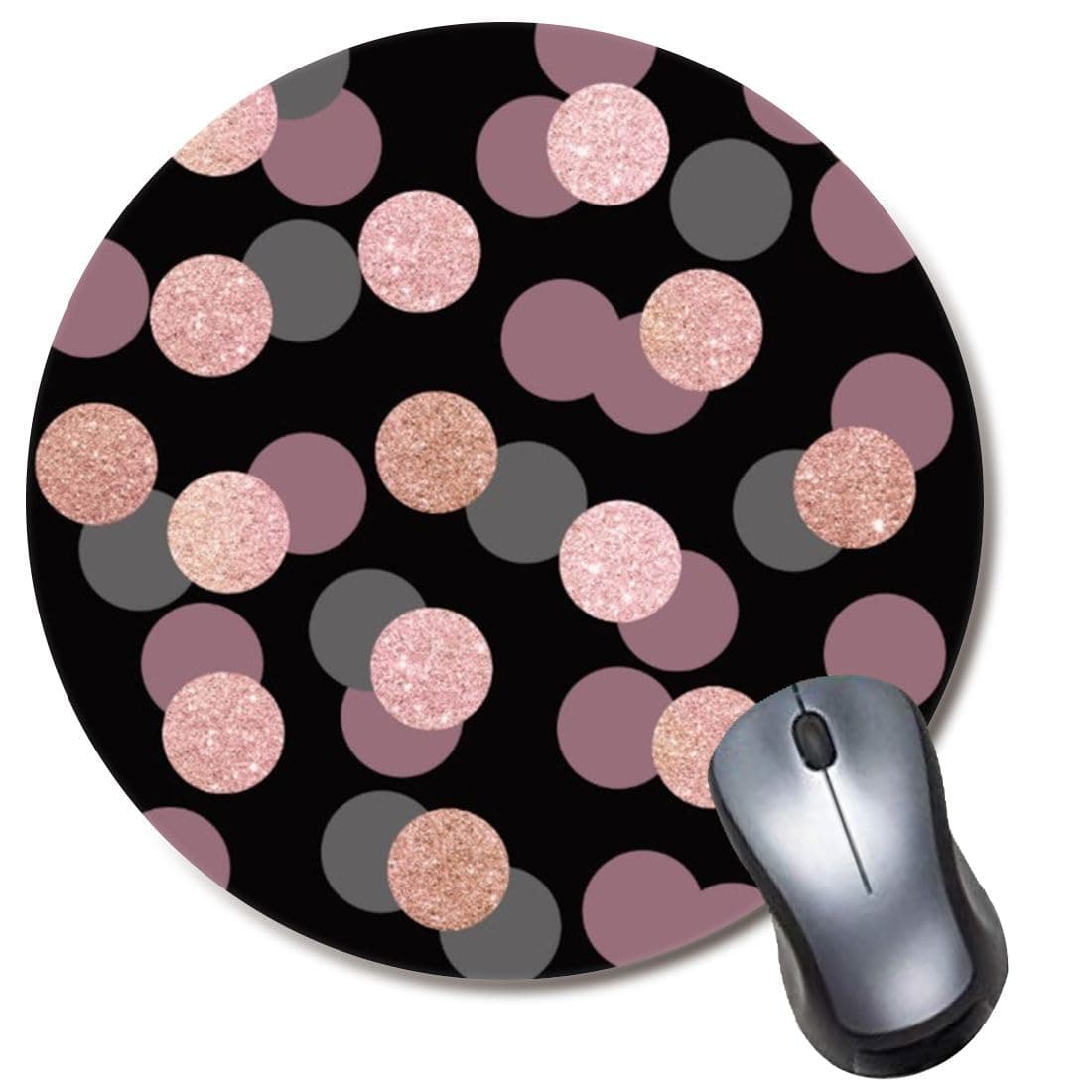 Amakoo - Rose Gold Pink Confetti Design Mouse Pad, Gaming Round Mousepad for Computer Laptop Non-Slip Rubber Desk Mat,Cute Office Accessories (8 Inch)