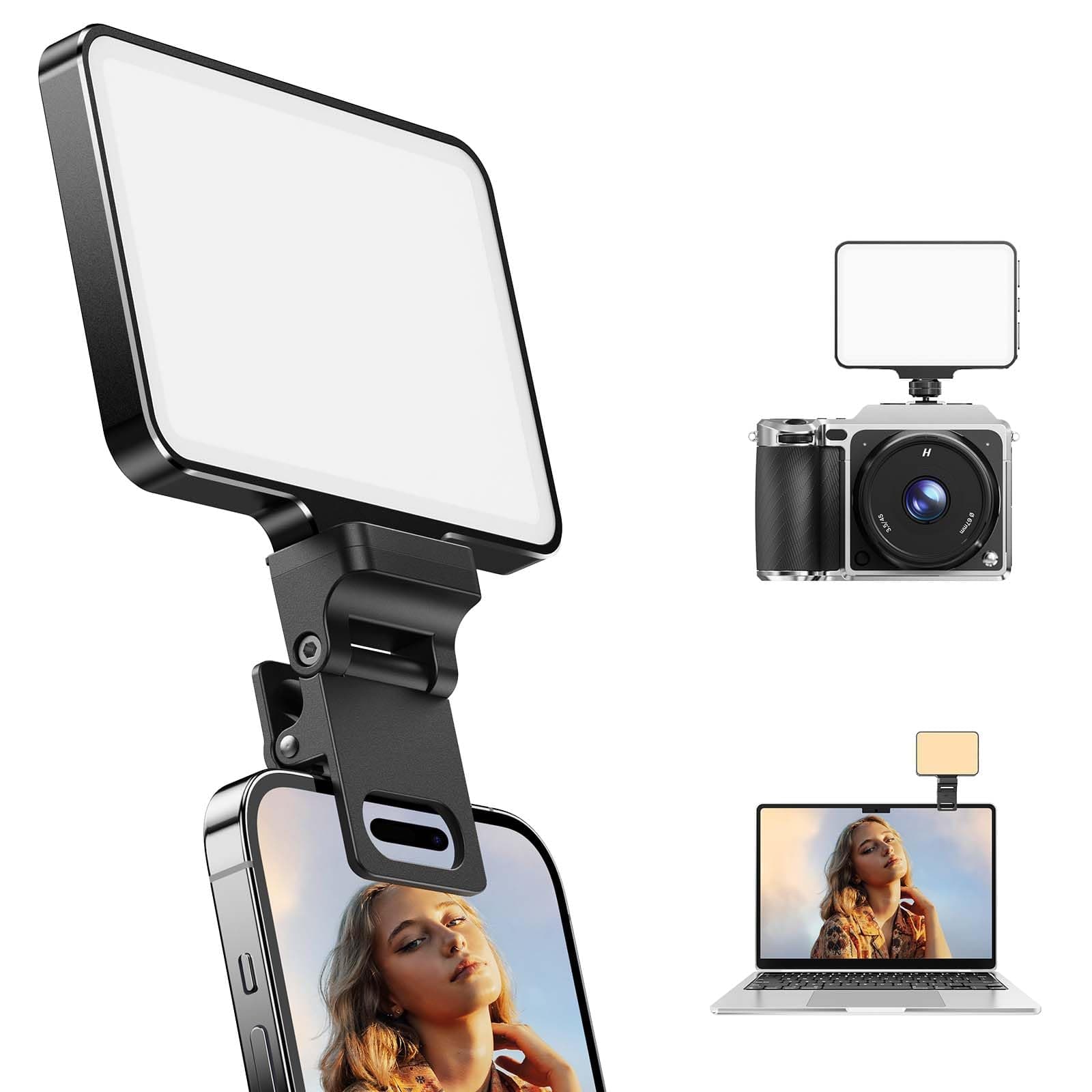 Weilisi Selfie Light for iPhone - Camera Light, Clip, USB-C Cable - LED Fill Light with Metal Shell, Stepless Dimming, 2000mAh Battery
