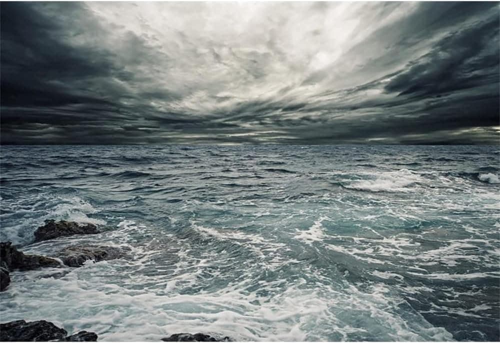 Renaiss Stormy Sea Backdrop for Photoshoot Adults Kids Portrait Marine Low Dark Clouds Waves Reef Misty Ocean Photography Background Nautical Pirate Themed Party Decors 10x8ft Banner Photo Booth Props