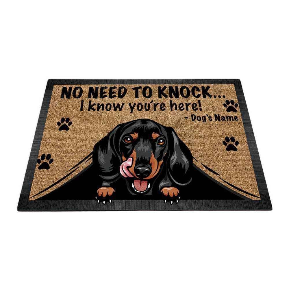 Personalized Doormat Peeking Dog Dachshund No Need to Knock I Konw You're Here 35.4 x 23.6