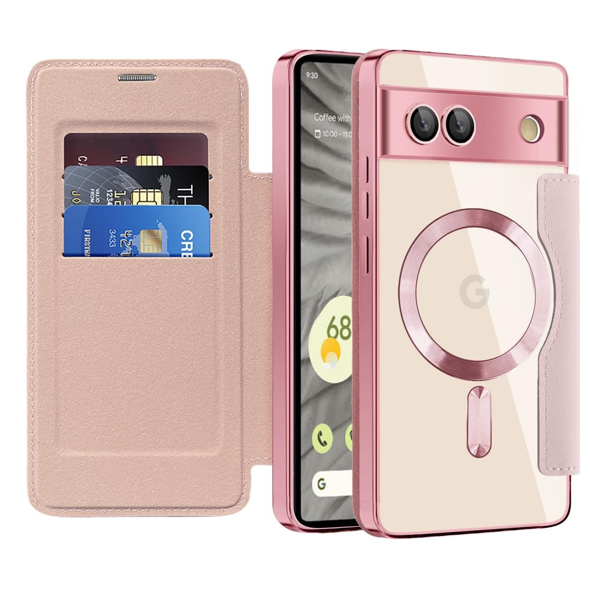 LEMAXELERS for Google Pixel 7A Wallet Case with Card Holder, Pink WD