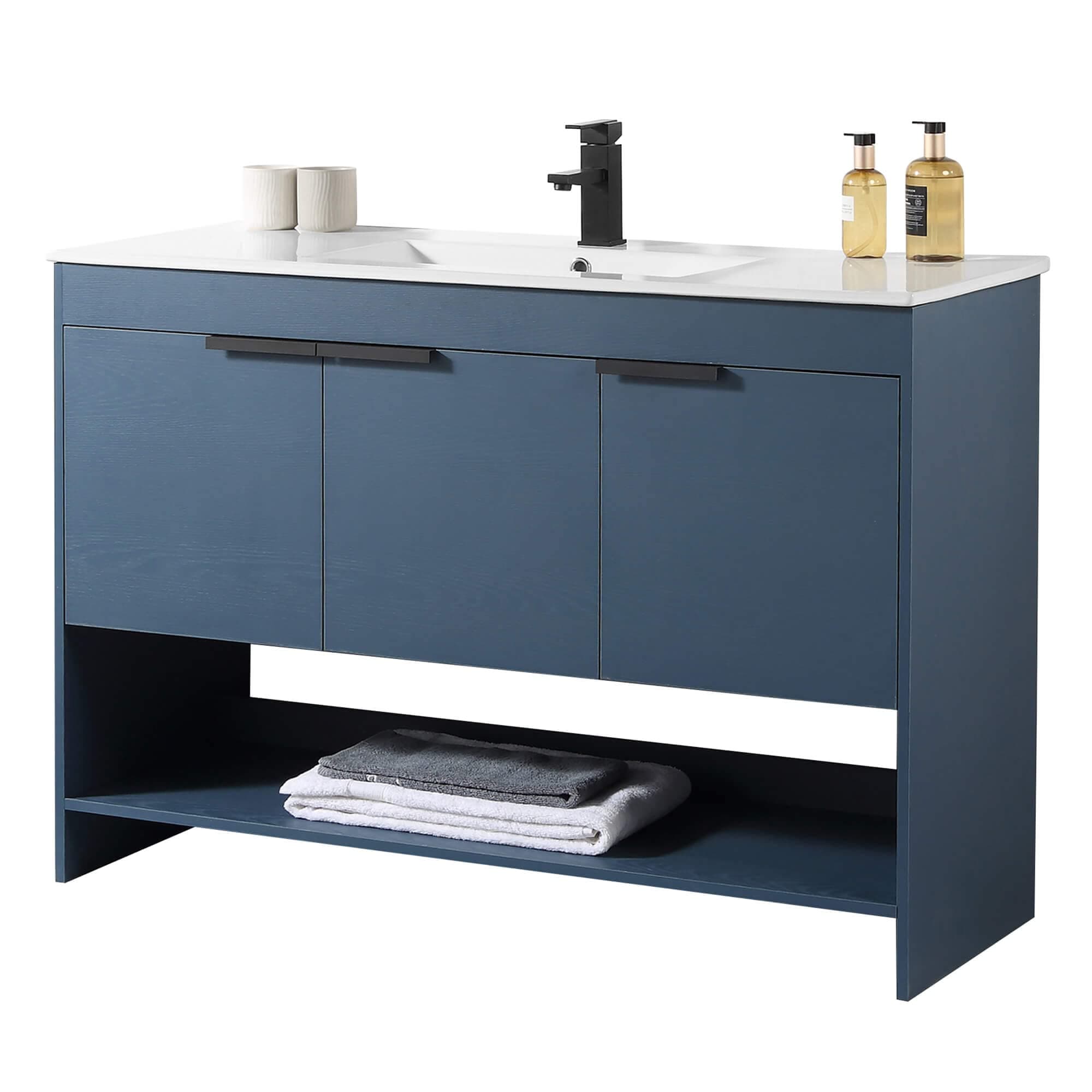 Fine Fixtures Phoenix 48 Inch Bathroom Vanity with Sink – Modern Design, Soft-Close Doors, Storage Drawers, Durable Build – Navy Blue Vanity for Small Bathrooms (Full Assembly Required)