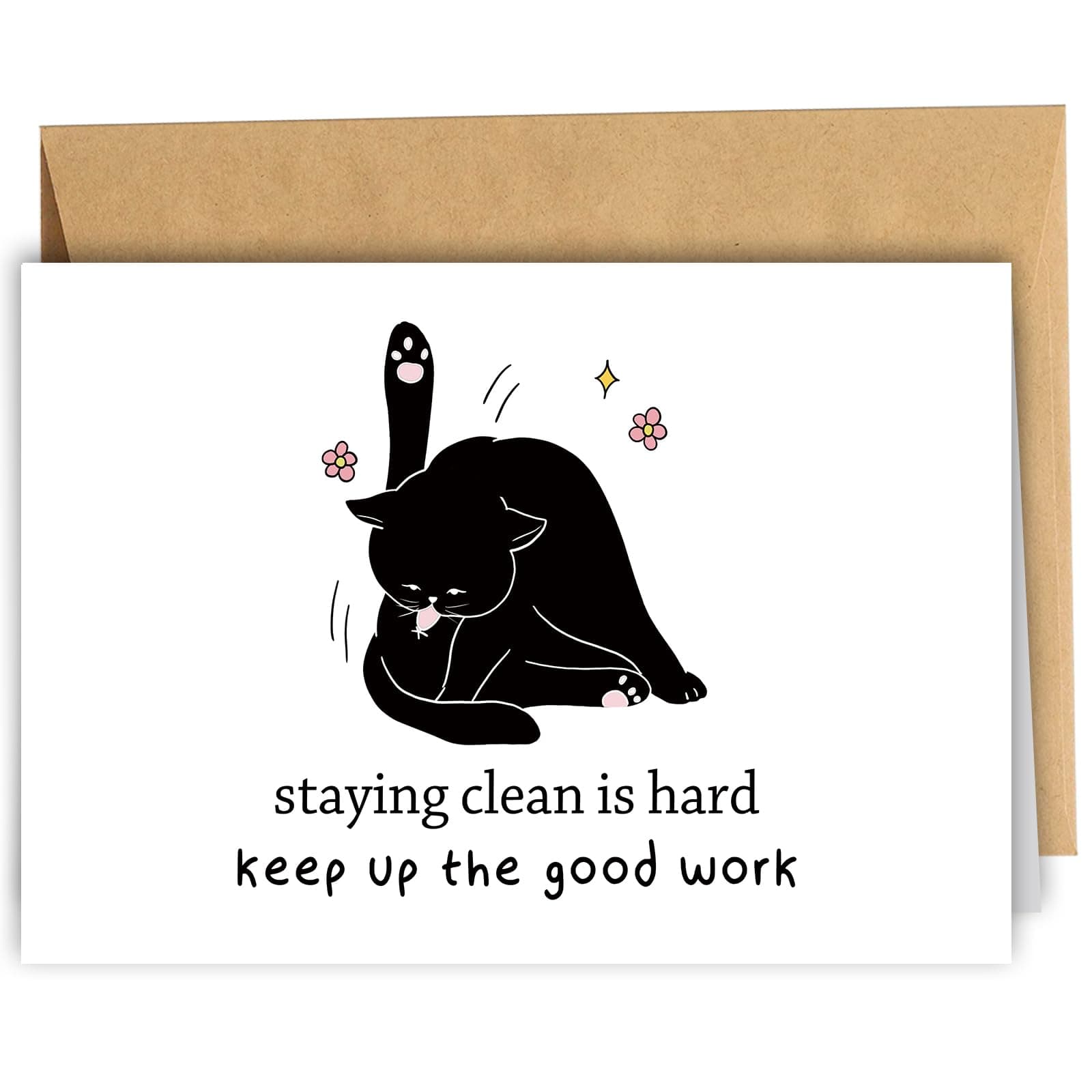 RYYike Cat Sober Card for Men Women, Sobriety Card, Soberversary Card, Sobriety Anniversary Card, Sober Birthday Card, Addiction Recovery Congrats Card, 1 Year Sobriety Gift, Staying Clean Is Hard