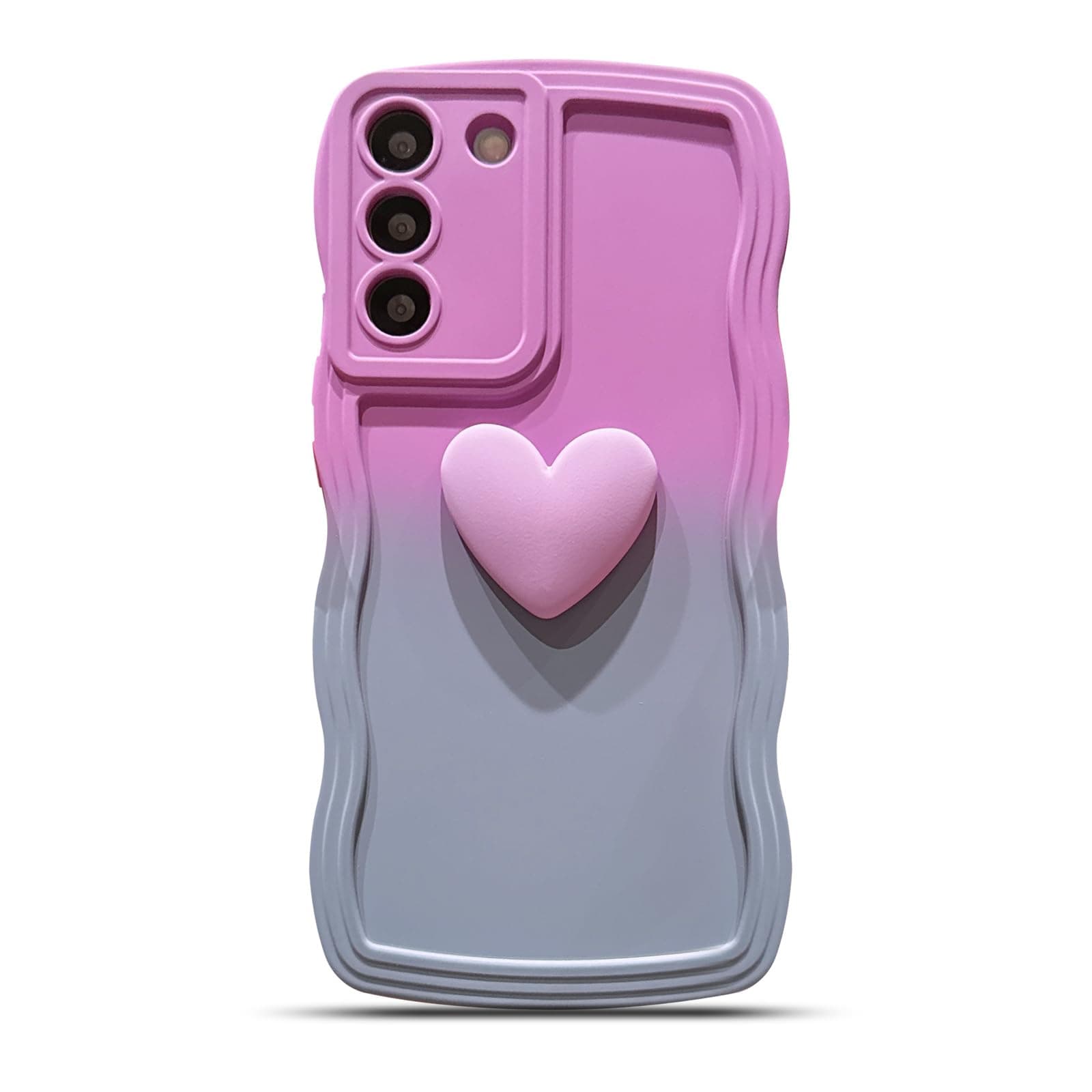 LYQZDT for Samsung Galaxy S22+ Plus Case, Cute Kawaii 3D Love Heart Gradient Color Curly Wave Frame Camera Lens Cover Shockproof Soft Silicone S22 Plus Phone Case 6.6" for Women (Purple Gray)