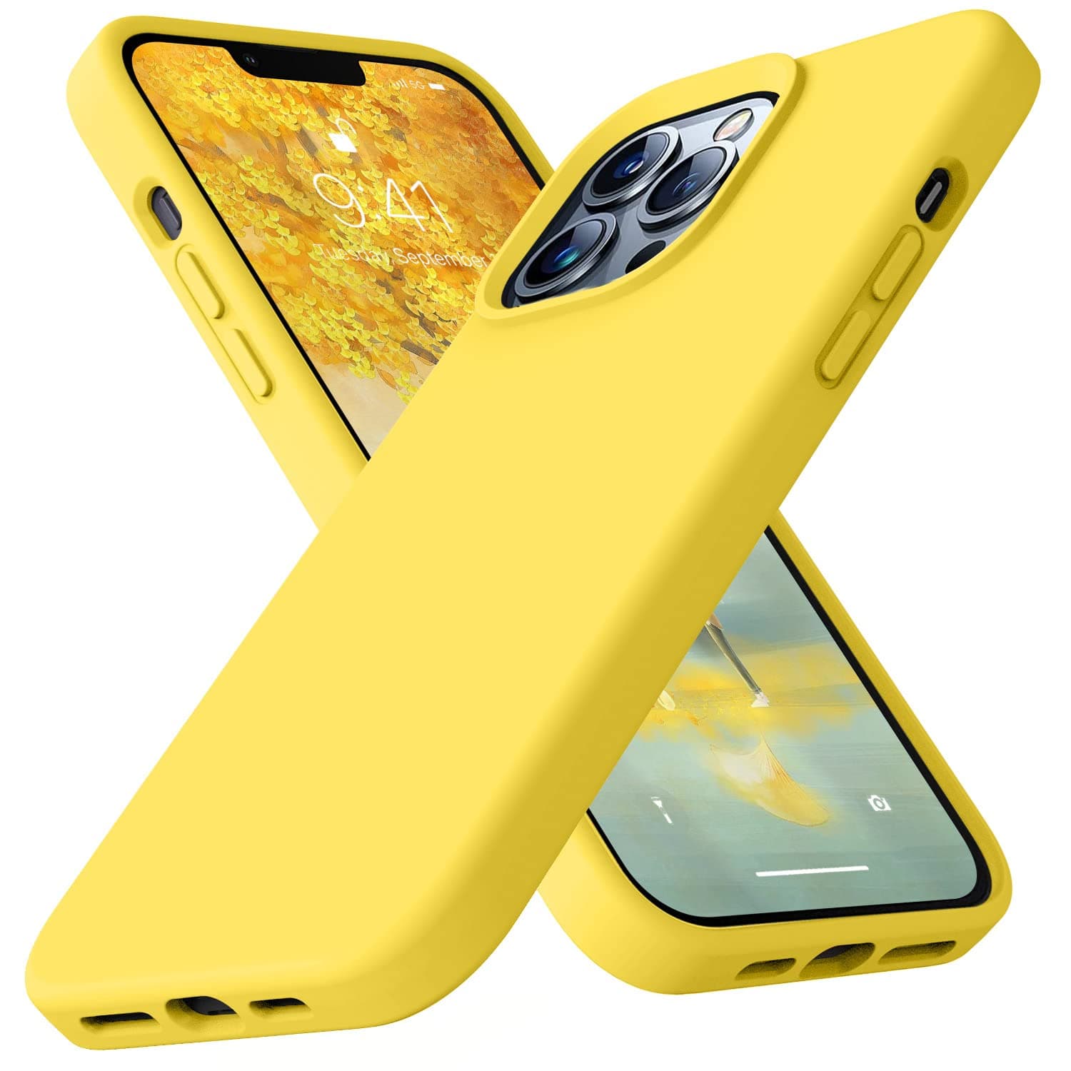 Ktele Compatible with iPhone 13 Pro Max Case 6.7 inch Premium Liquid Silicone with [Soft Anti-Scratch Microfiber Lining] Gel Rubber Full-Body Bumper Protection Case-Yellow